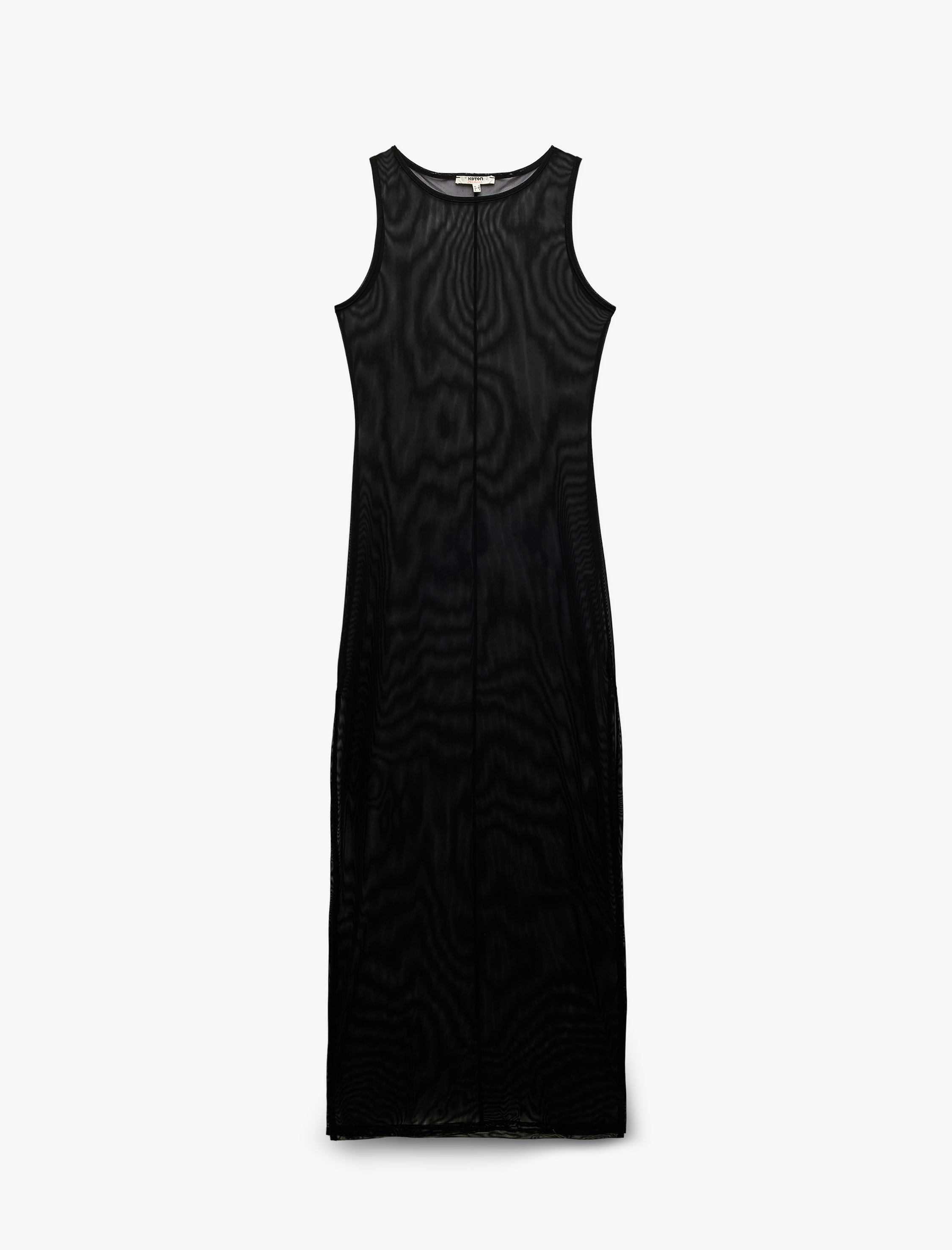   Transparan Kolsuz U Yaka Uzun Tül Plaj Elbisesi