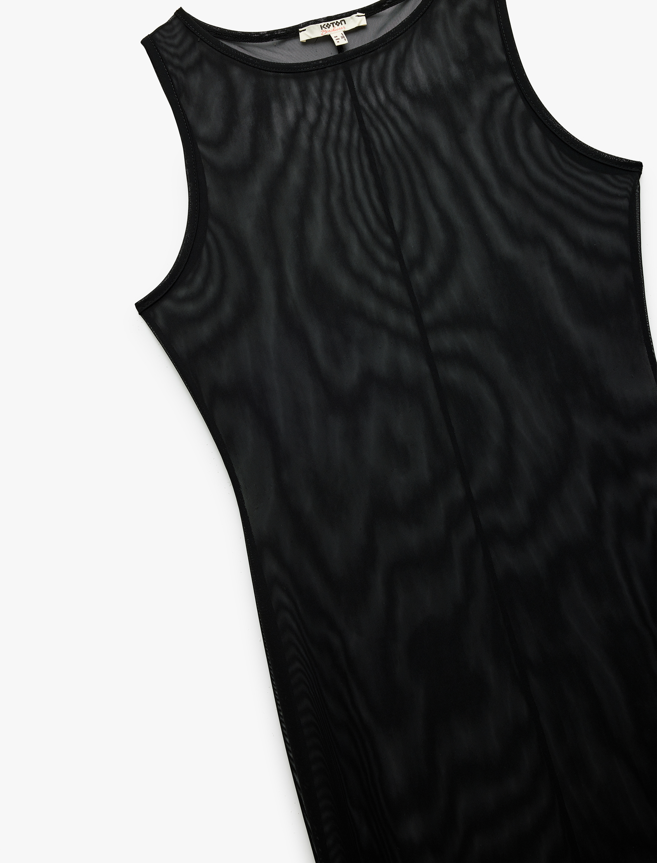   Transparan Kolsuz U Yaka Uzun Tül Plaj Elbisesi