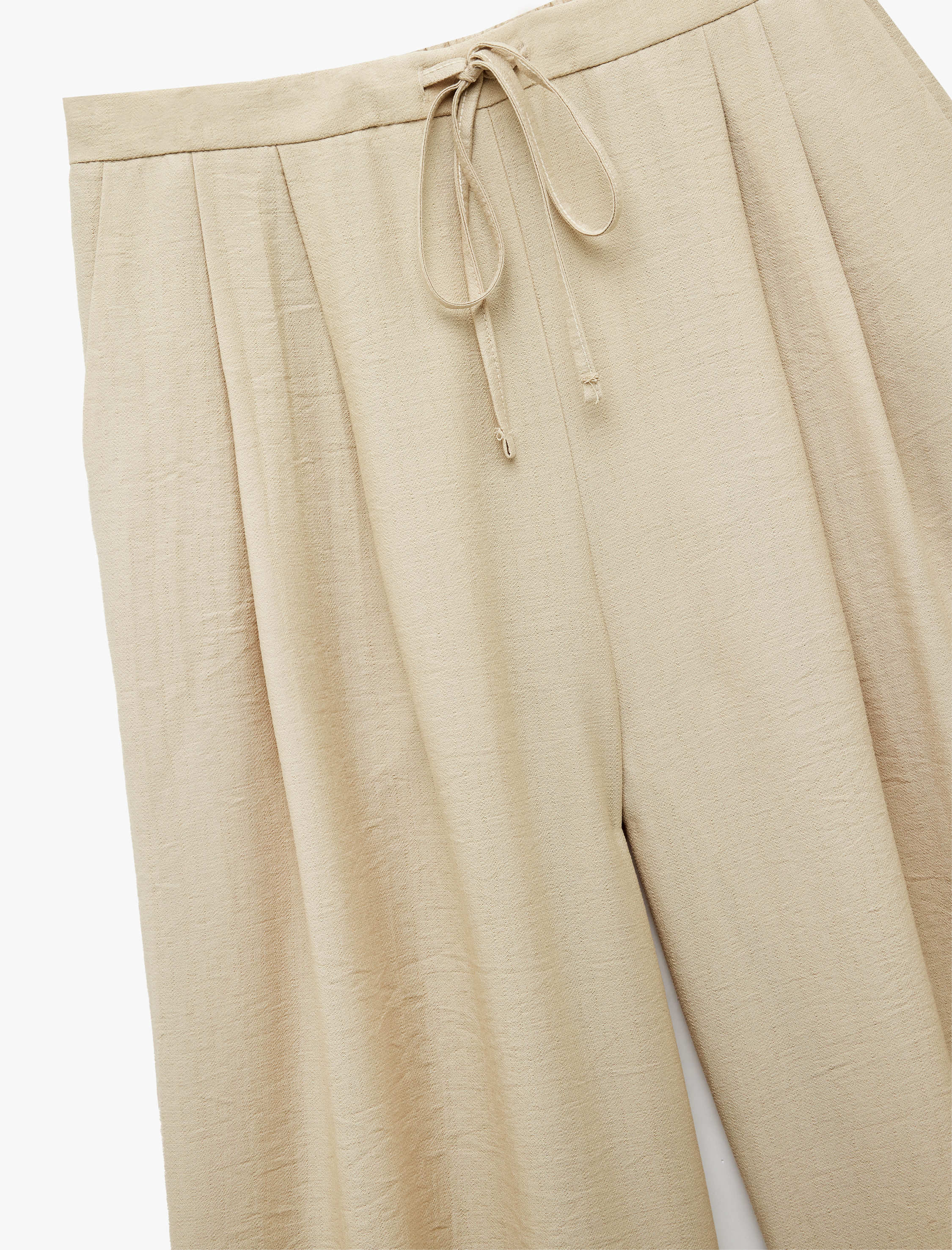   Viskon Kumaş Beli Bağcıklı Pile Detaylı Cepli Geniş Paça Palazzo Pantolon