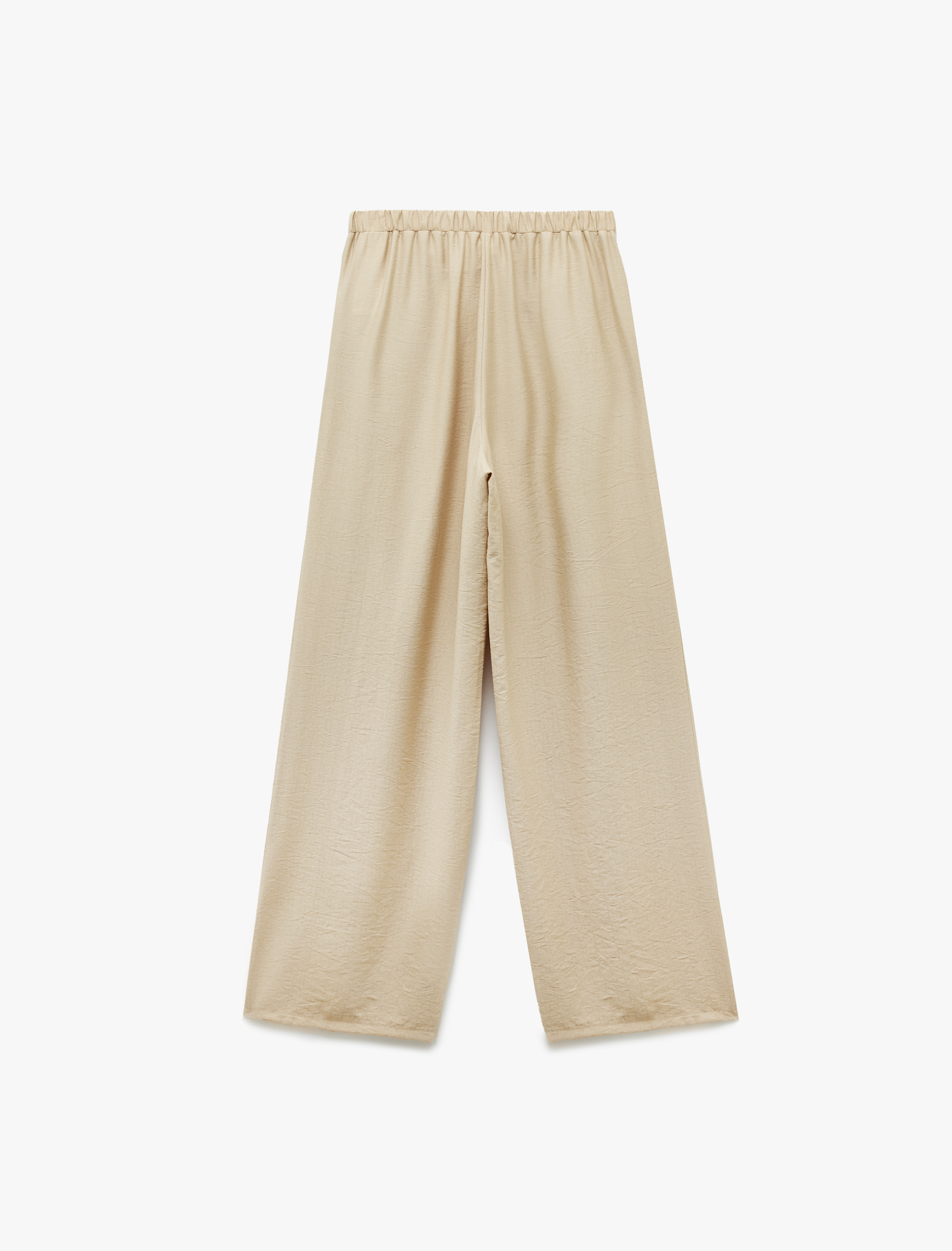   Viskon Kumaş Beli Bağcıklı Pile Detaylı Cepli Geniş Paça Palazzo Pantolon