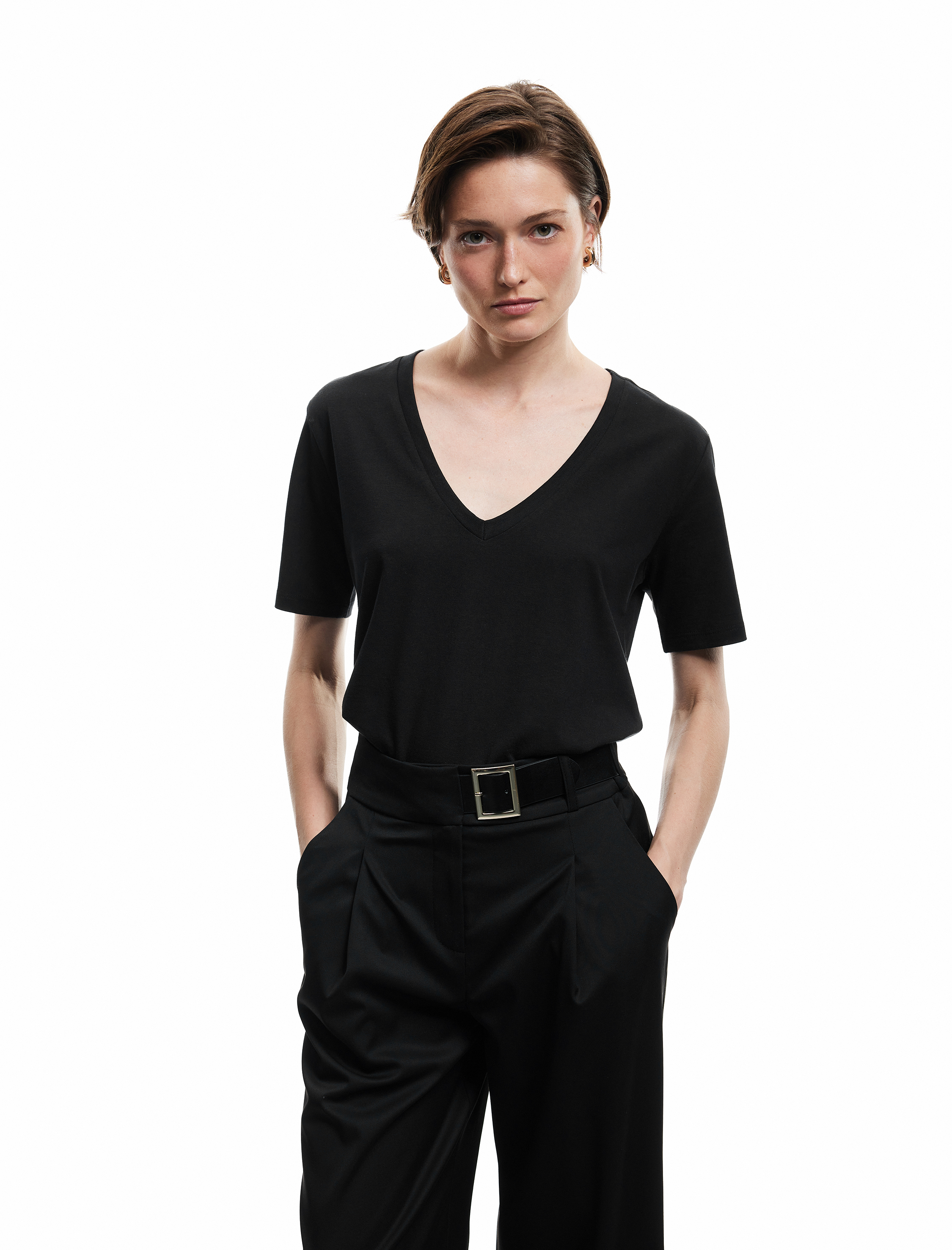   Pamuklu 7'li Kısa Kollu Kadın V Yaka Tişört Seti