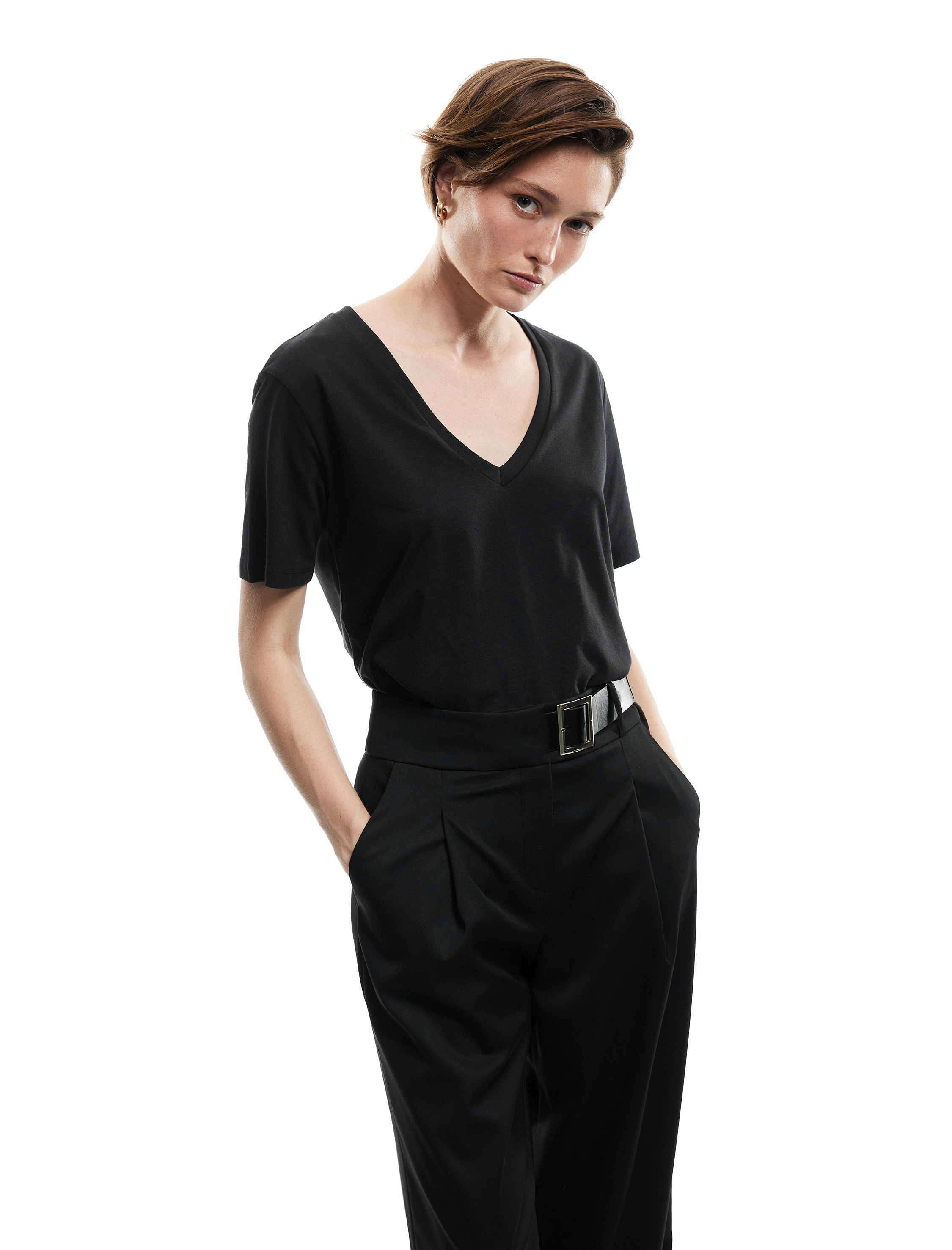   Pamuklu 7'li Kısa Kollu Kadın V Yaka Tişört Seti