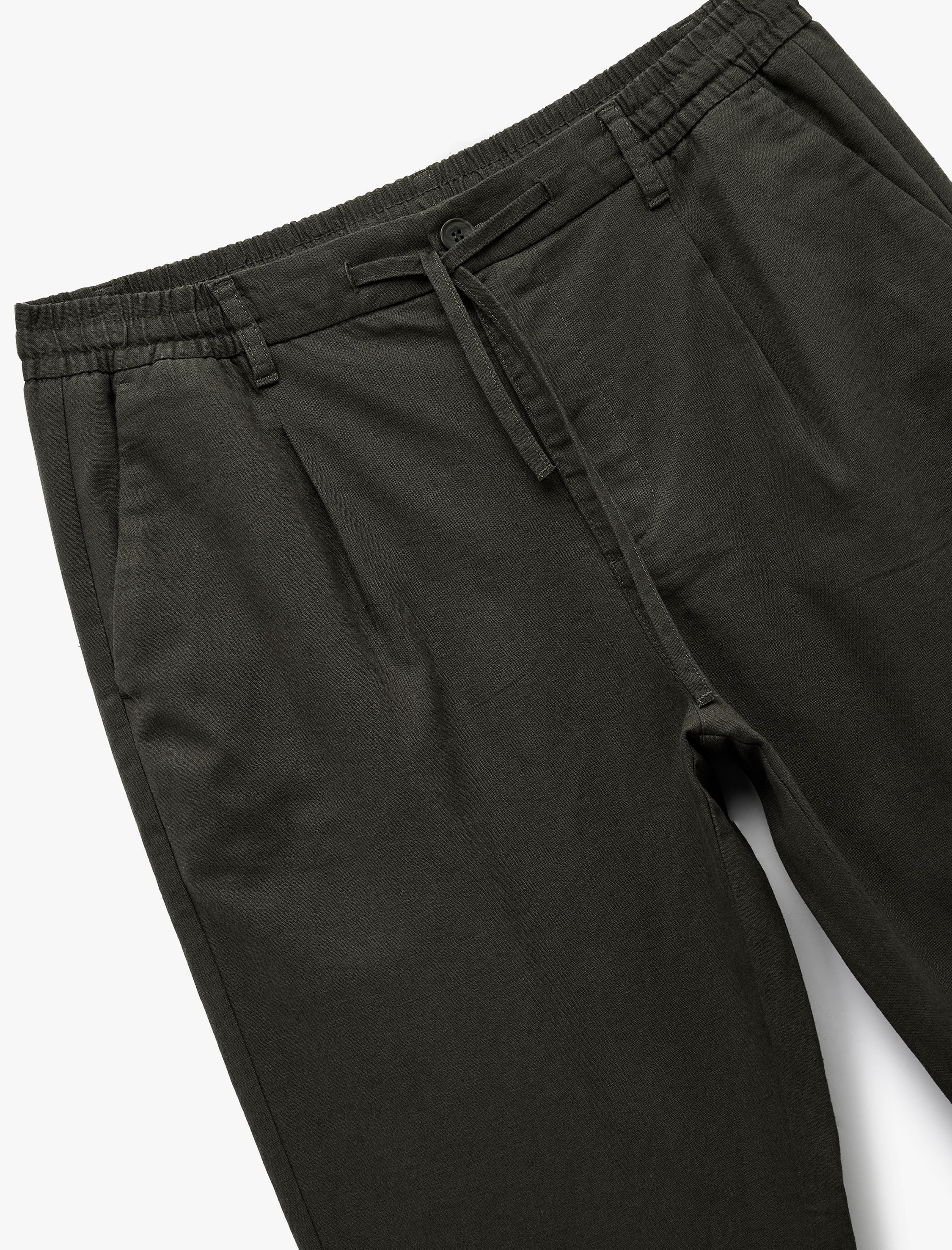Beli Bağcıklı Cep Detaylı Düğmeli Pileli Keten Pamuk Karışımlı Chino Pantolon