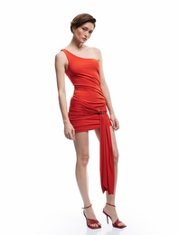 Koton X Sibil Çetinkaya - Tek Omuz Kolsuz Drapeli Metal Aksesuarlı Bodycon Mini Abiye Elbise