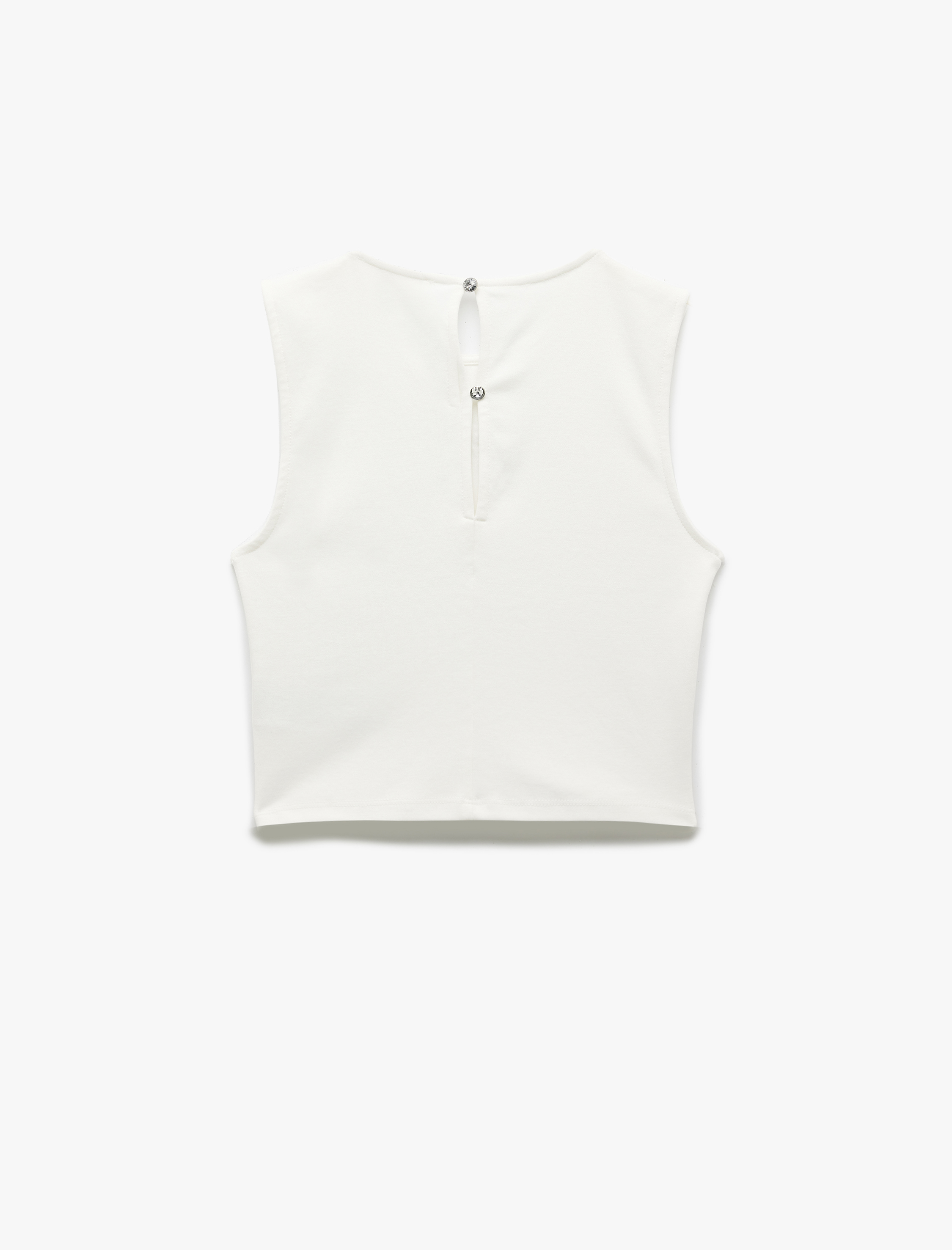   Pamuklu Slim Fit Kolsuz Bisiklet Yaka Fiyonk Detaylı Taşlı Bluz