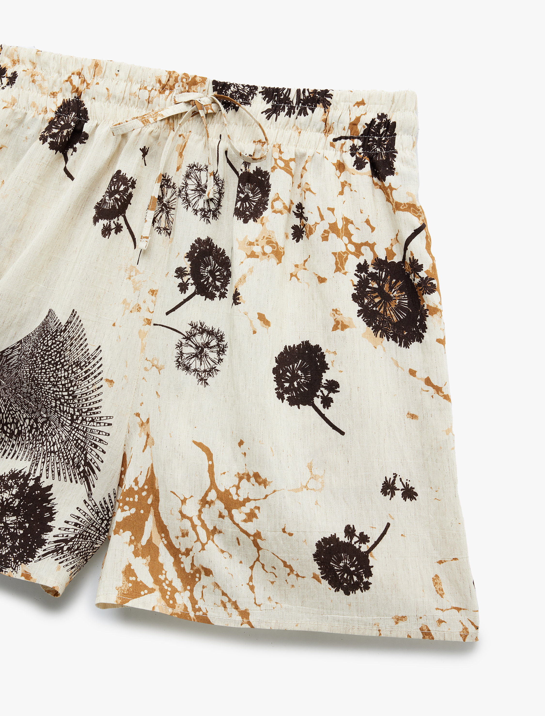   Keten Karışımlı Cepli Desenli Çiçekli Kısa Şort