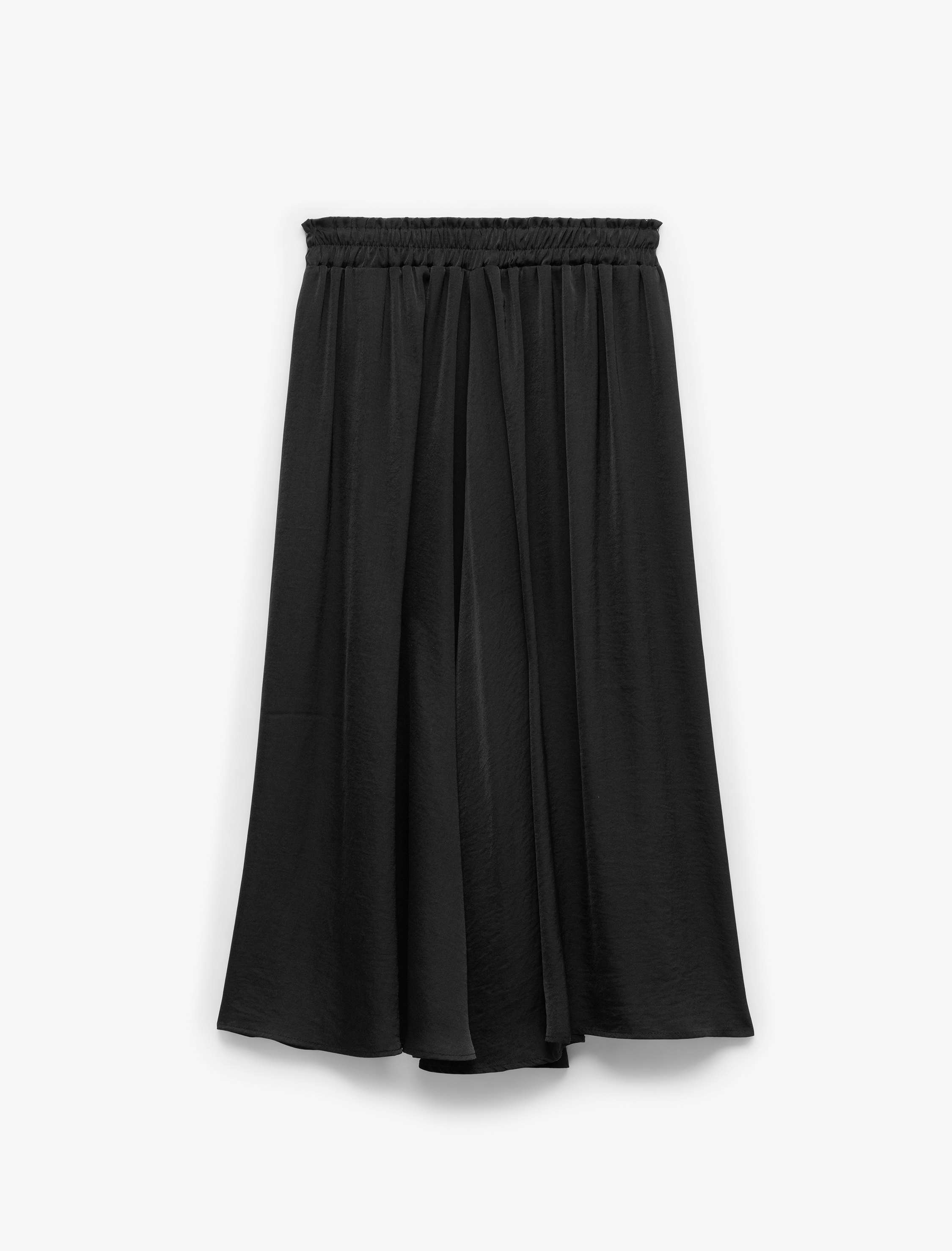   Aerobin Kumaş A Kesim Yırtmaç Detaylı Midi Boy Saten Kloş Etek