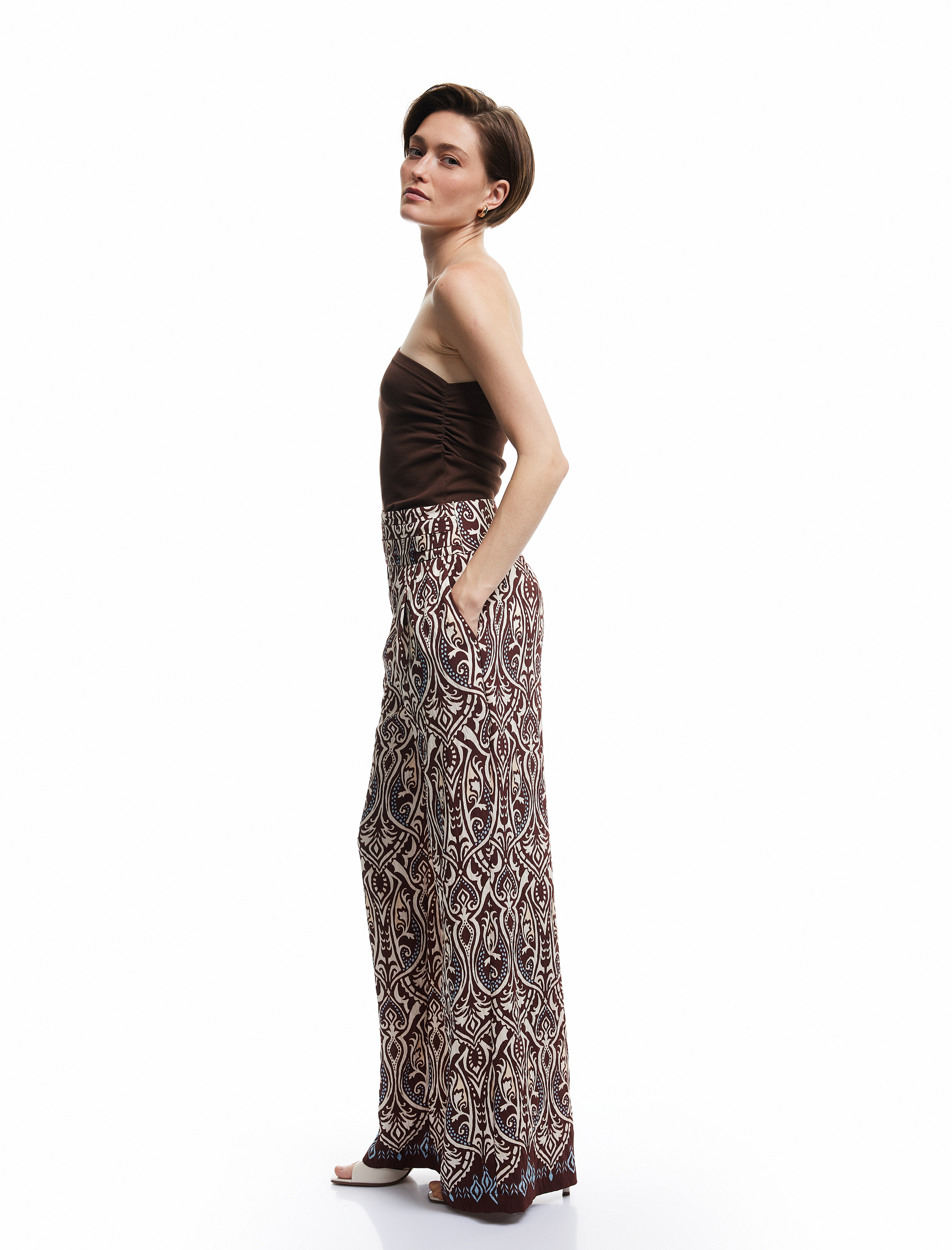   Koton X Melis Ağazat - Viskon Kumaş Etnik Desenli Geniş Paça Pantolon