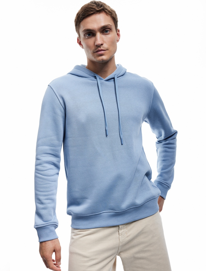   Şardonlu Uzun Kollu Basic Kapşonlu Sweatshirt