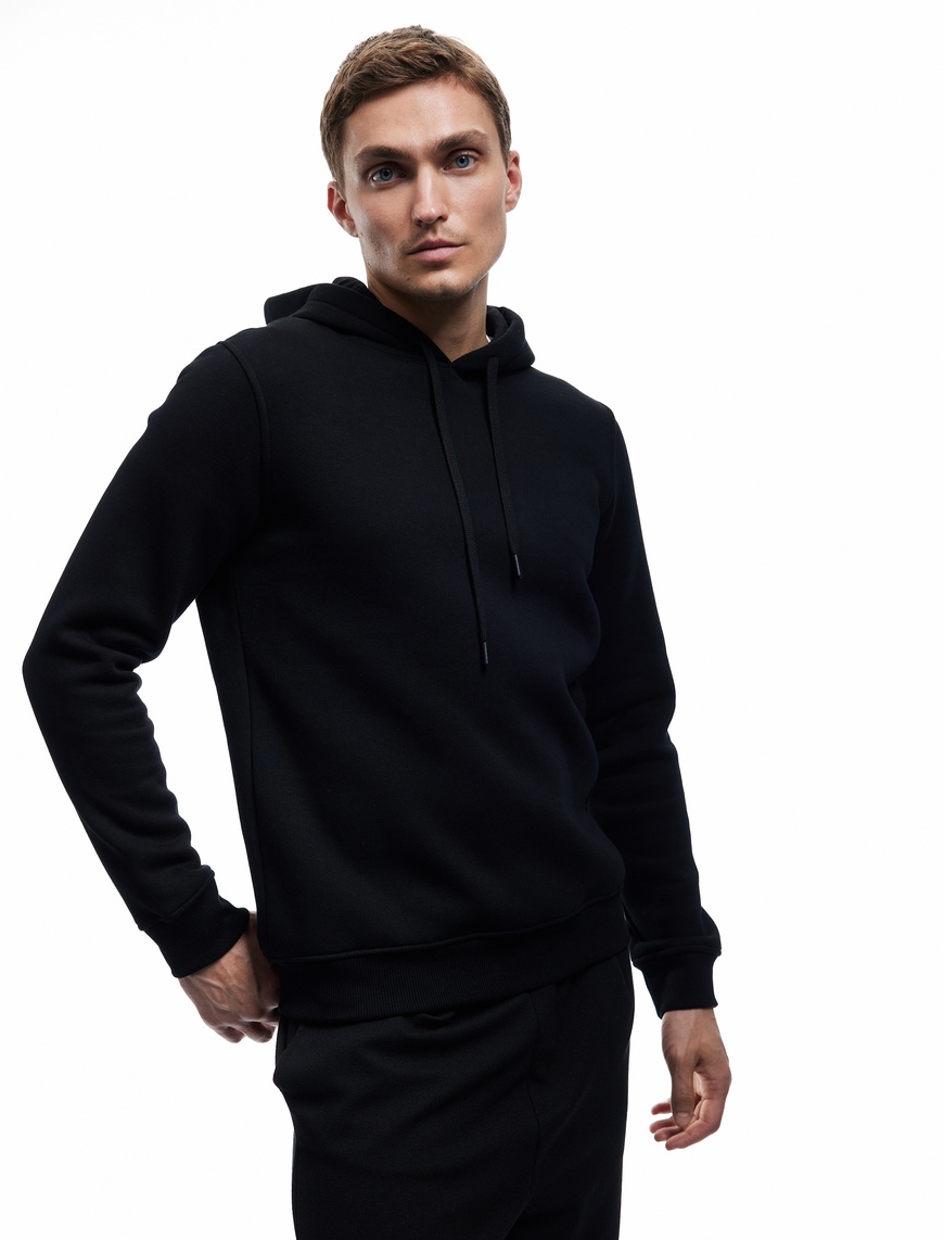   Şardonlu Uzun Kollu Basic Kapşonlu Sweatshirt