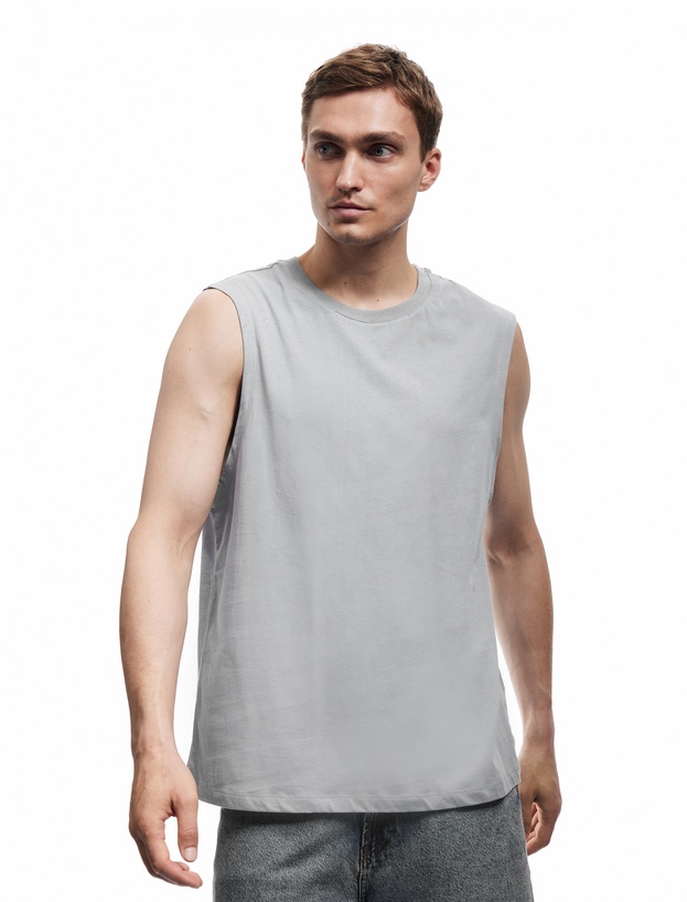 Bisiklet Yaka Regular Fit Pamuklu Kolsuz Tişört_0