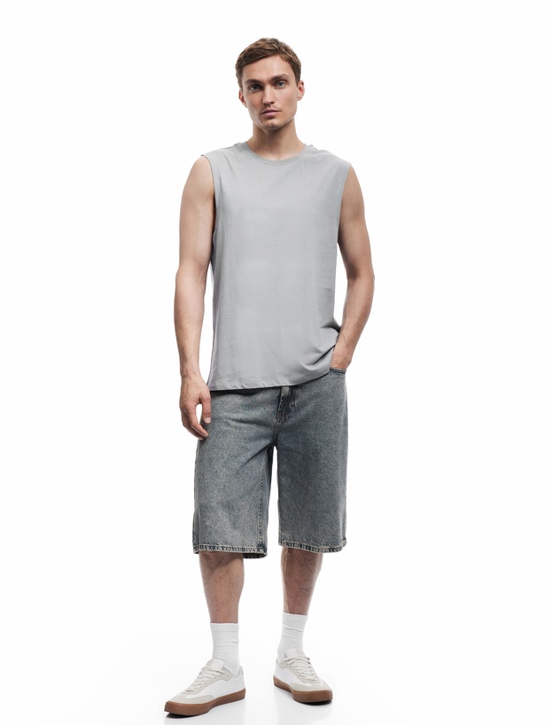 Bisiklet Yaka Regular Fit Pamuklu Kolsuz Tişört_1