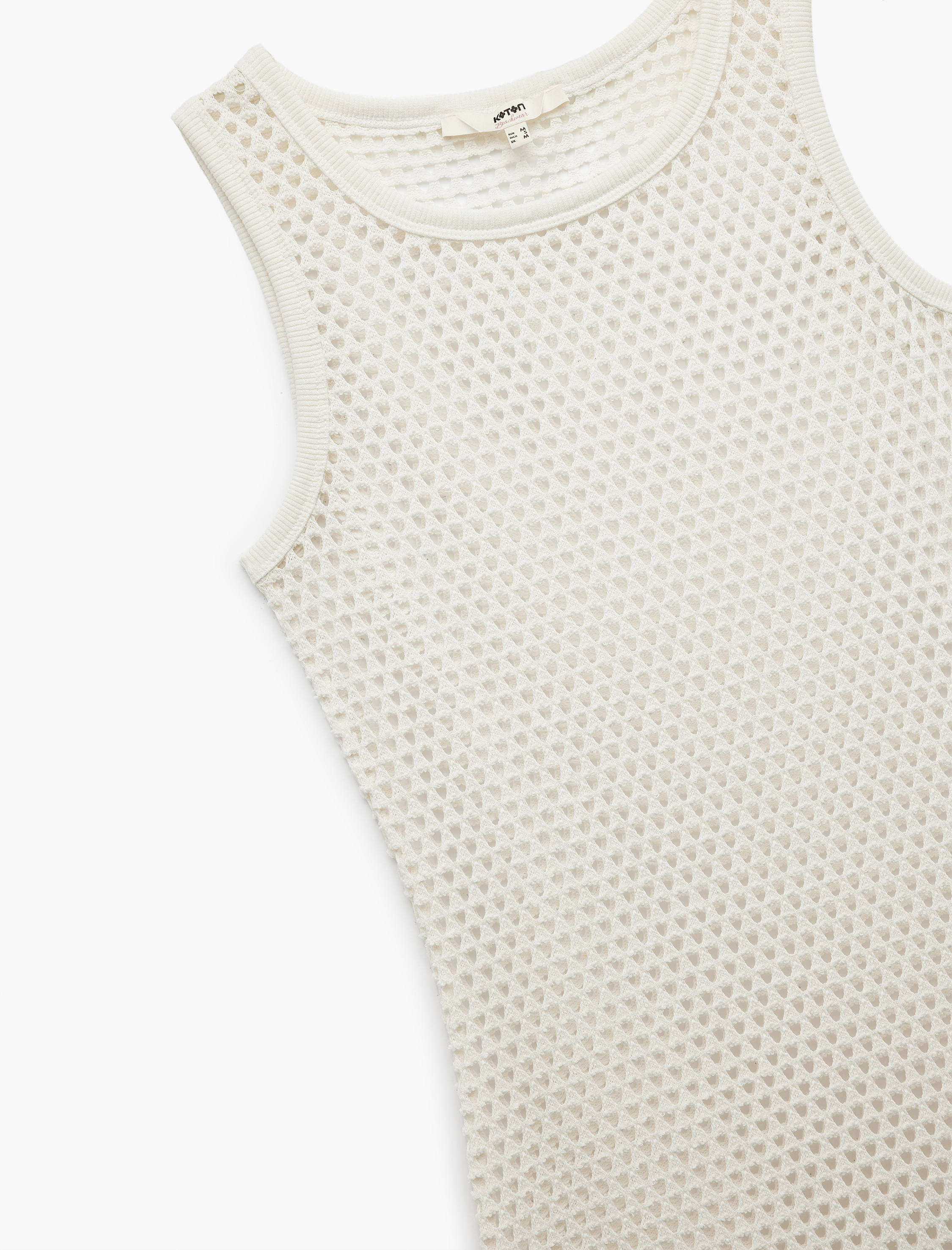 Kolsuz Bisiklet Yaka File Detaylı Uzun Kroşe Plaj Elbisesi