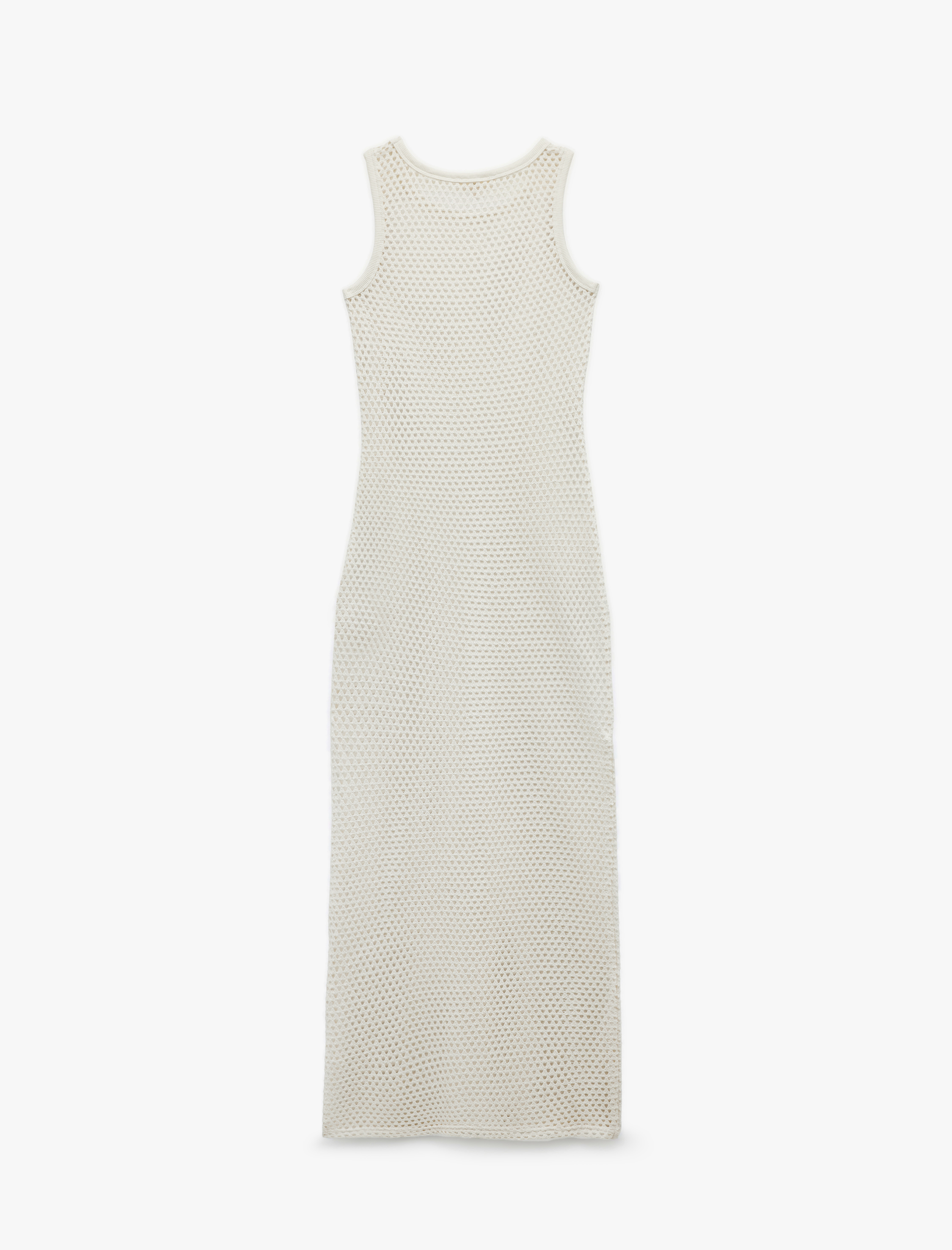 Kolsuz Bisiklet Yaka File Detaylı Uzun Kroşe Plaj Elbisesi