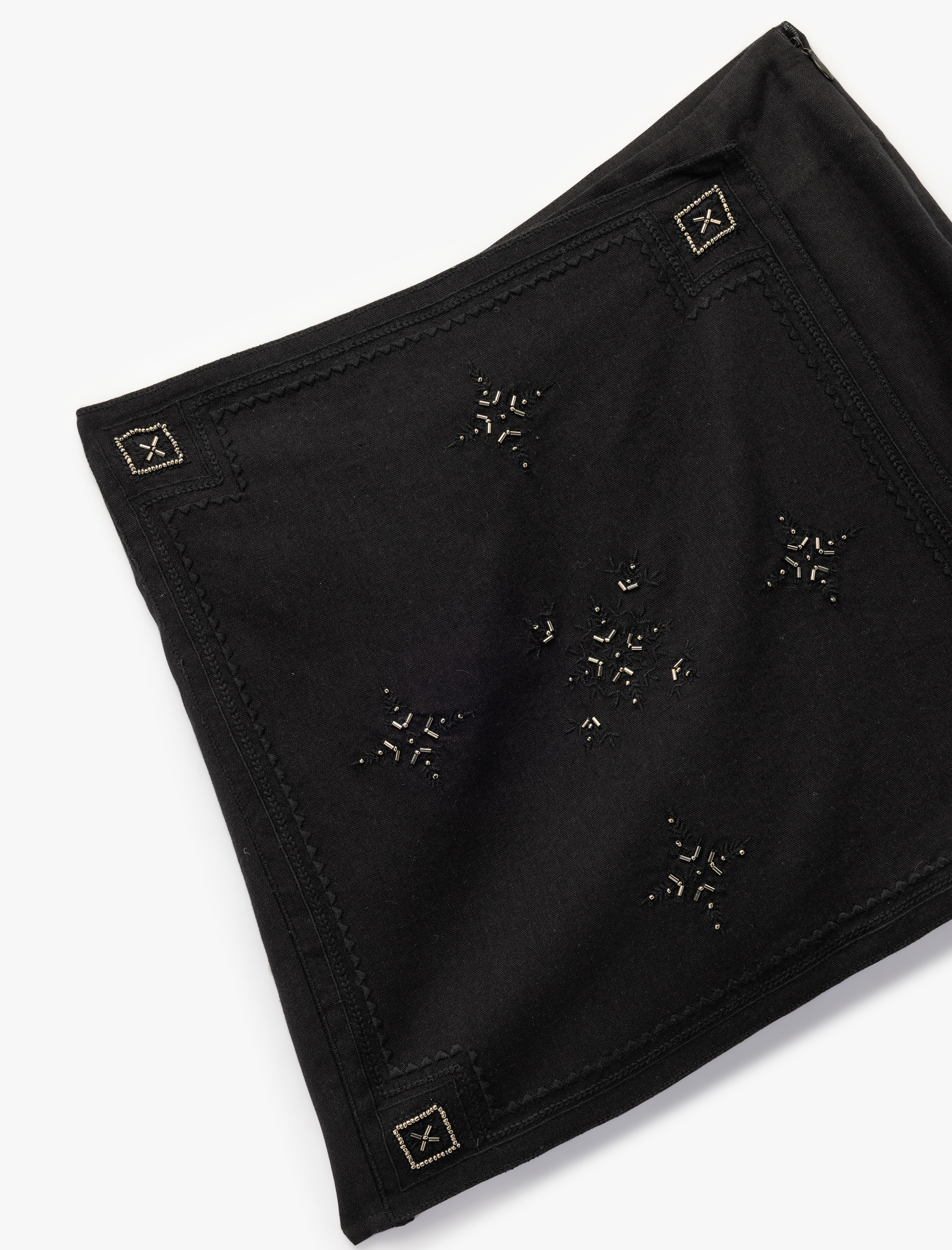   Astarlı Boncuk İşlemeli Yüksek Bel Kruvaze Şort Etek