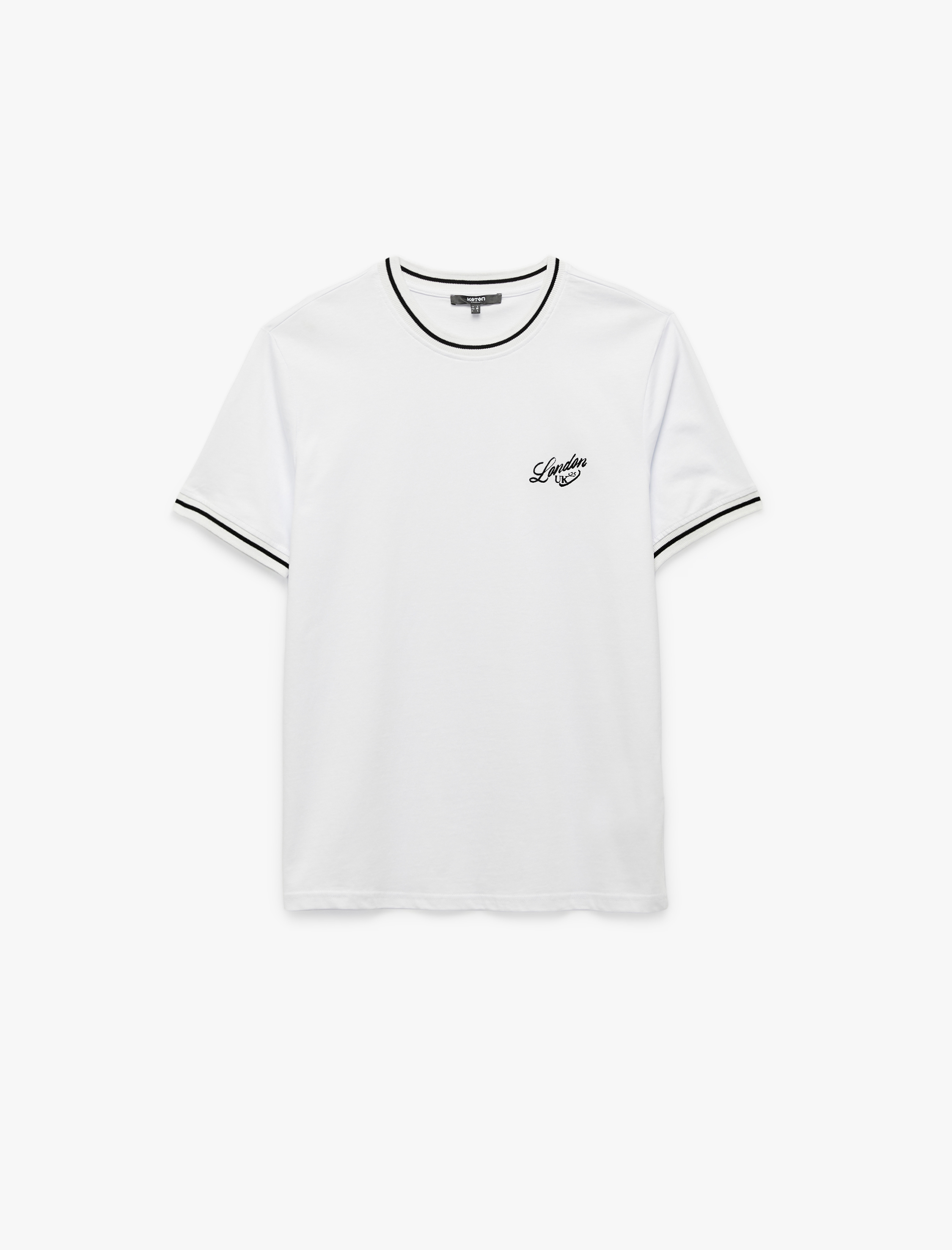   Pamuklu Kısa Kollu Biyeli İşlemeli Regular Fit Bisiklet Yaka Tişört