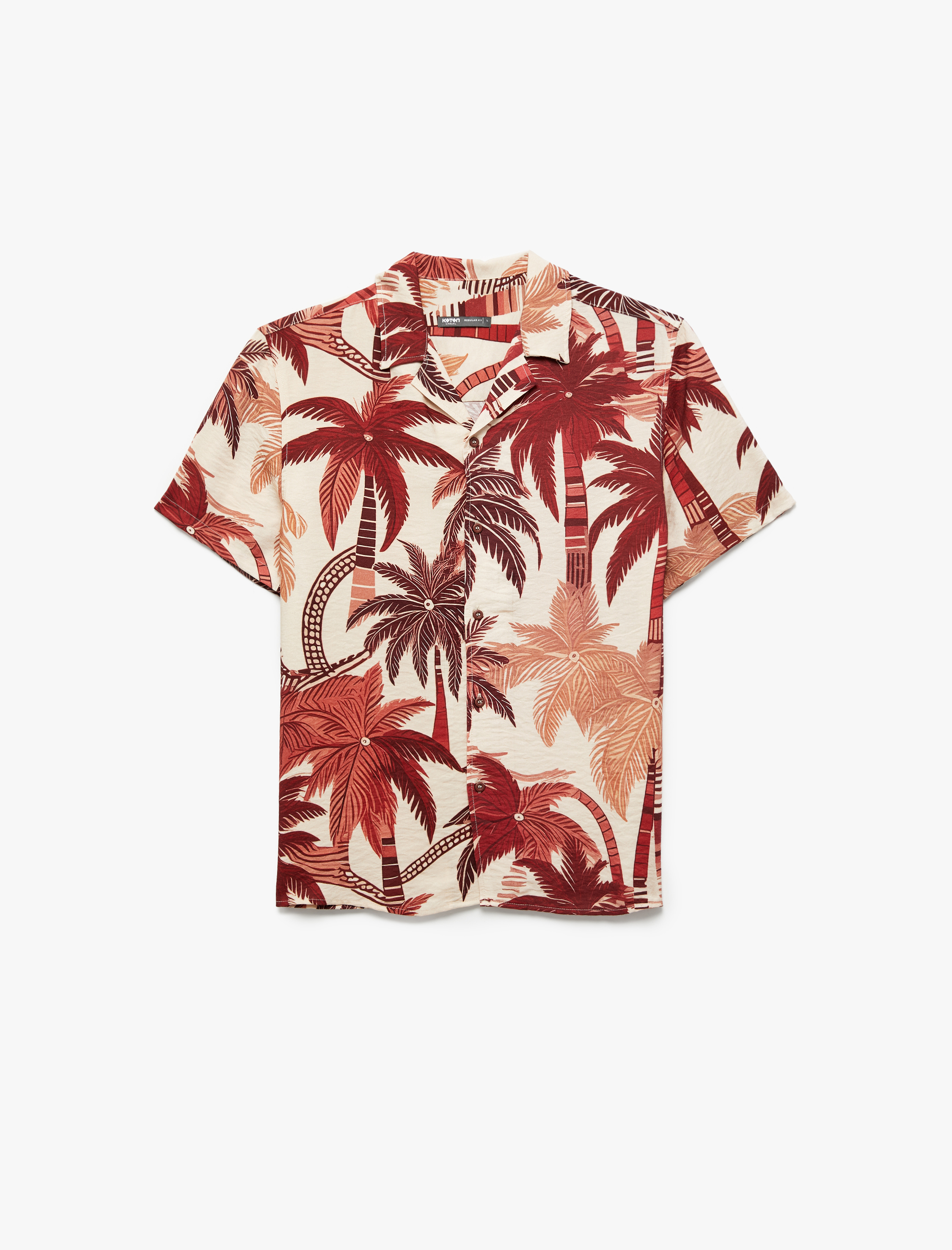   Kısa Kollu Regular Fit Devrik Yaka Viskon Palmiye Desenli Hawaii Gömlek