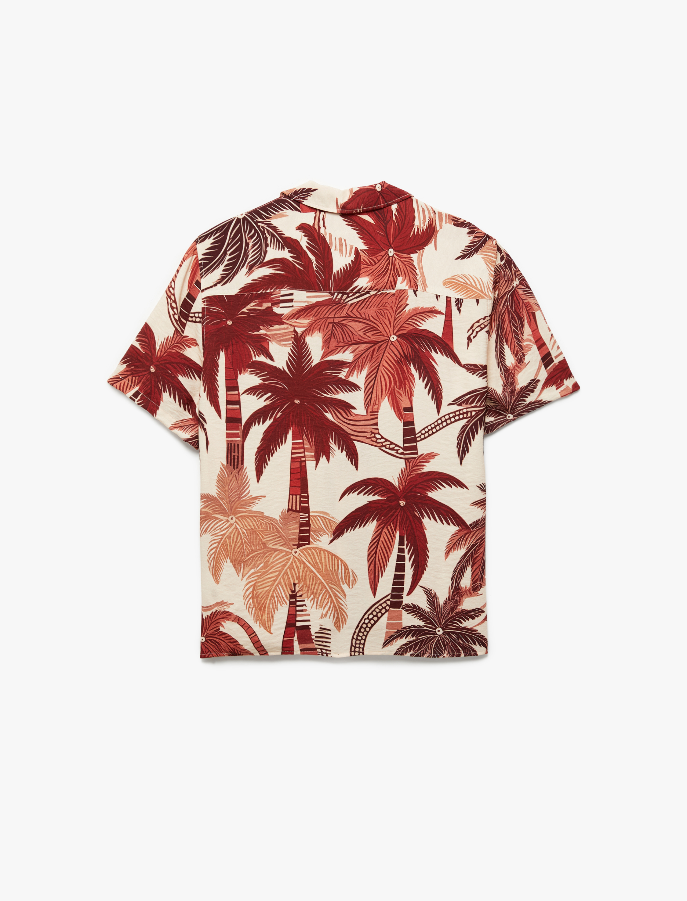   Kısa Kollu Regular Fit Devrik Yaka Viskon Palmiye Desenli Hawaii Gömlek