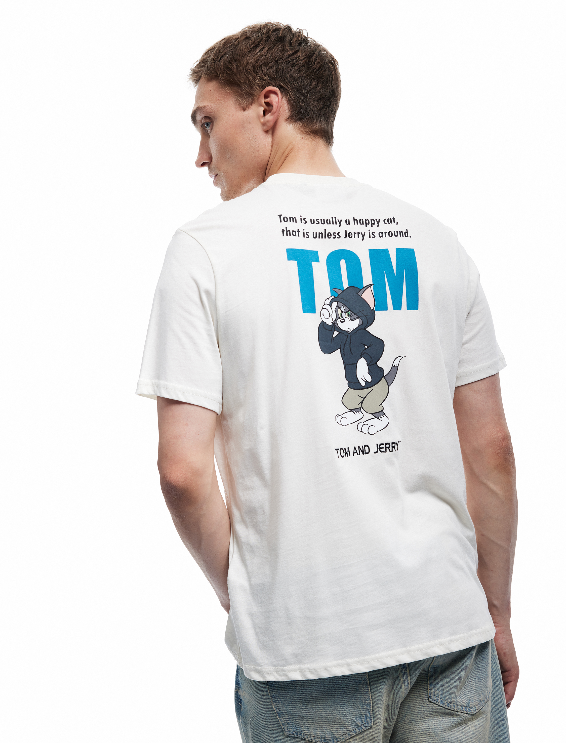   Kısa Kollu Pamuklu Bisiklet Yaka Regular Fit Lisanslı Arkası Baskılı Tom ve Jerry Tişört