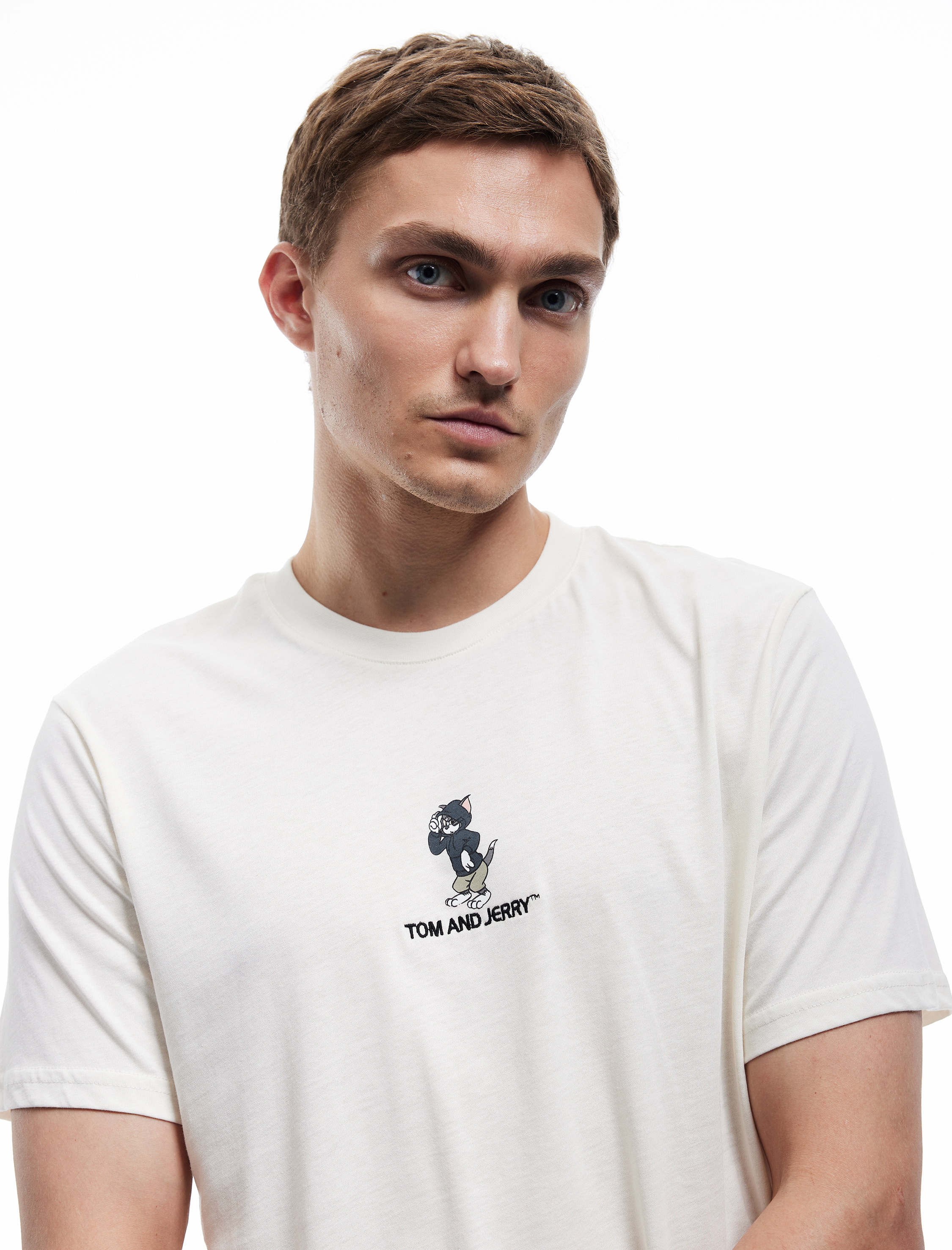   Kısa Kollu Pamuklu Bisiklet Yaka Regular Fit Lisanslı Arkası Baskılı Tom ve Jerry Tişört