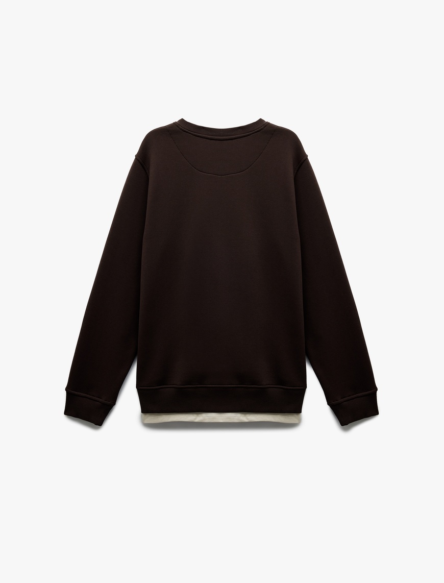   Uzun Kollu Şardonlu Kumaş Detaylı Bisiklet Yaka Sweatshirt