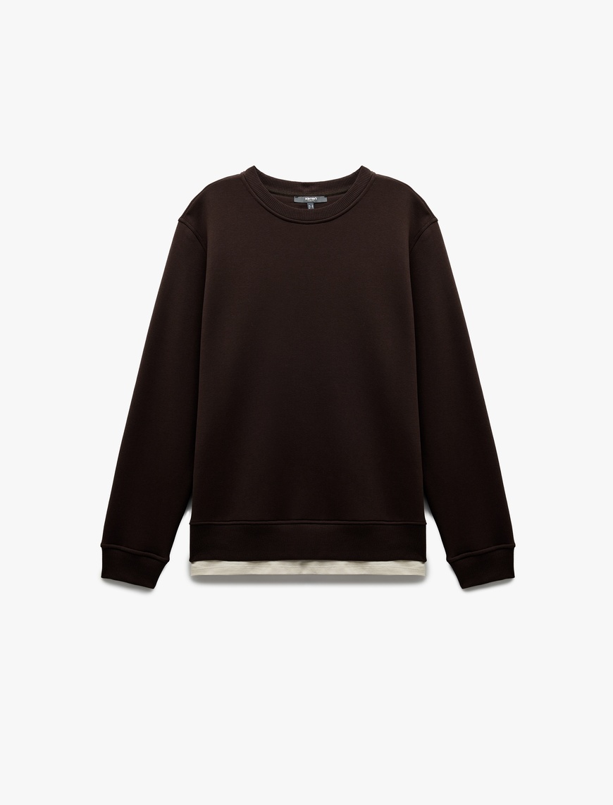   Uzun Kollu Şardonlu Kumaş Detaylı Bisiklet Yaka Sweatshirt