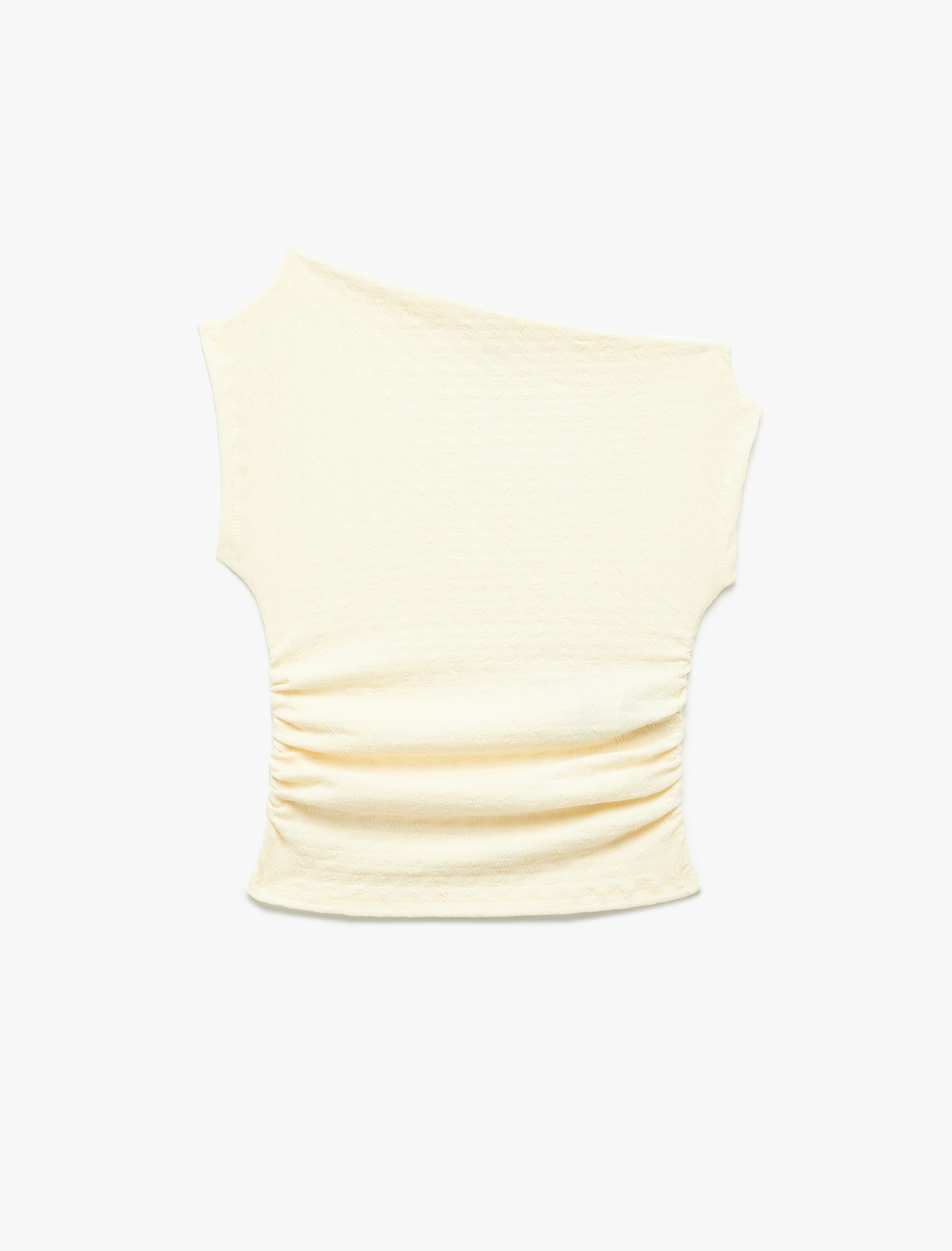   Bürümcük Kumaş Dokulu Drapeli Kayık Yaka Kolsuz Bluz