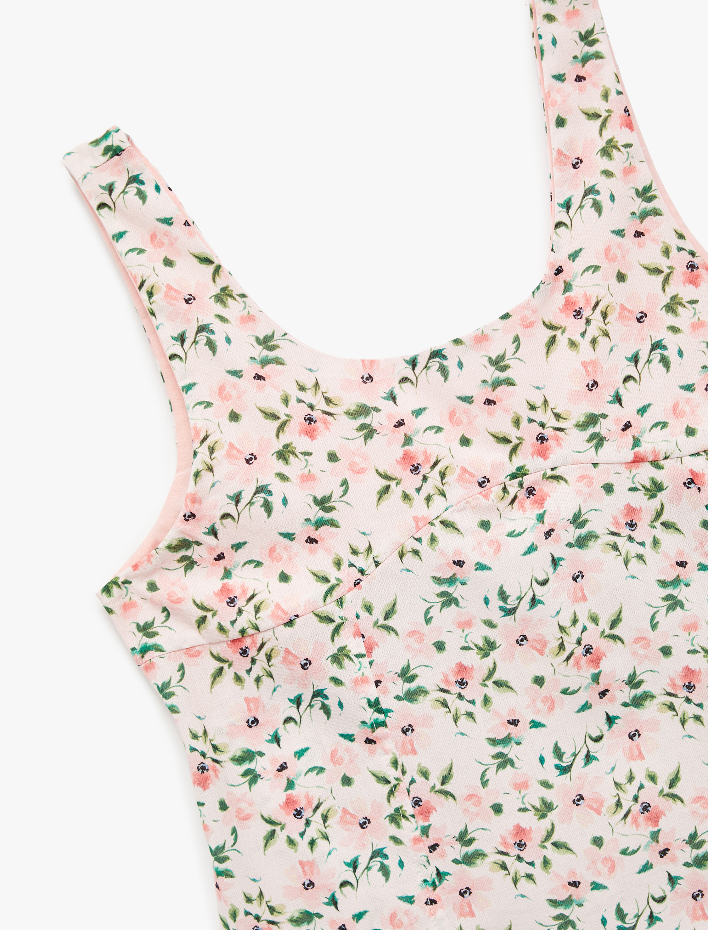  Kız Çocuk Pamuklu Kare Yaka Kolsuz Askılı Çiçekli Crop Bluz