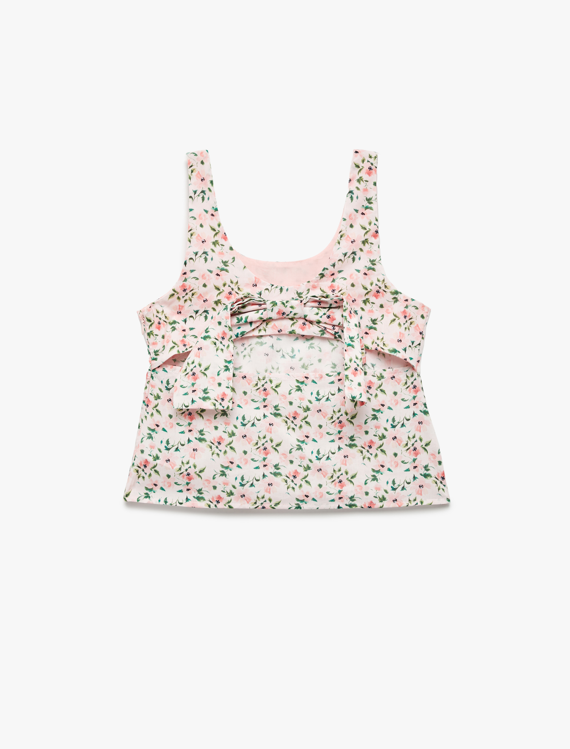  Kız Çocuk Pamuklu Kare Yaka Kolsuz Askılı Çiçekli Crop Bluz