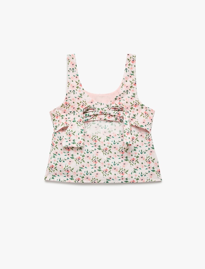 Kız Çocuk Pamuklu Kare Yaka Kolsuz Askılı Çiçekli Crop Bluz