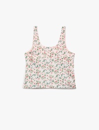Pamuklu Kare Yaka Kolsuz Askılı Çiçekli Crop Bluz