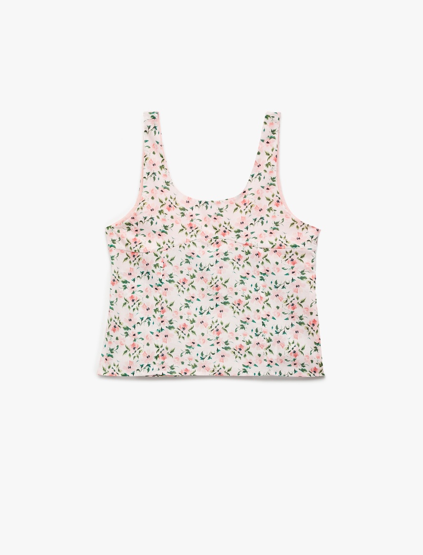  Kız Çocuk Pamuklu Kare Yaka Kolsuz Askılı Çiçekli Crop Bluz