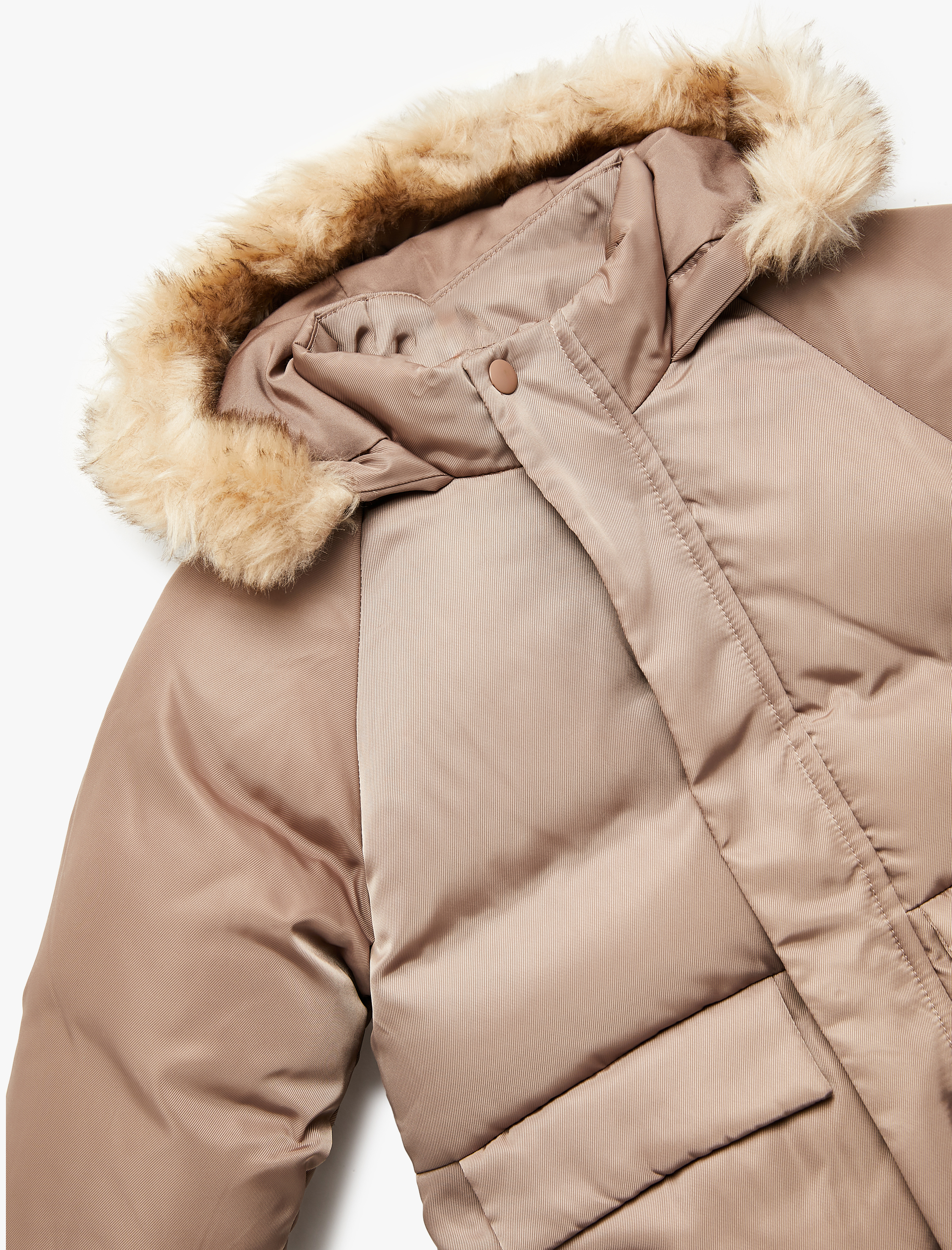  Erkek Bebek Uzun Kollu Cepli Peluş Detaylı Kapşonlu Şişme Mont