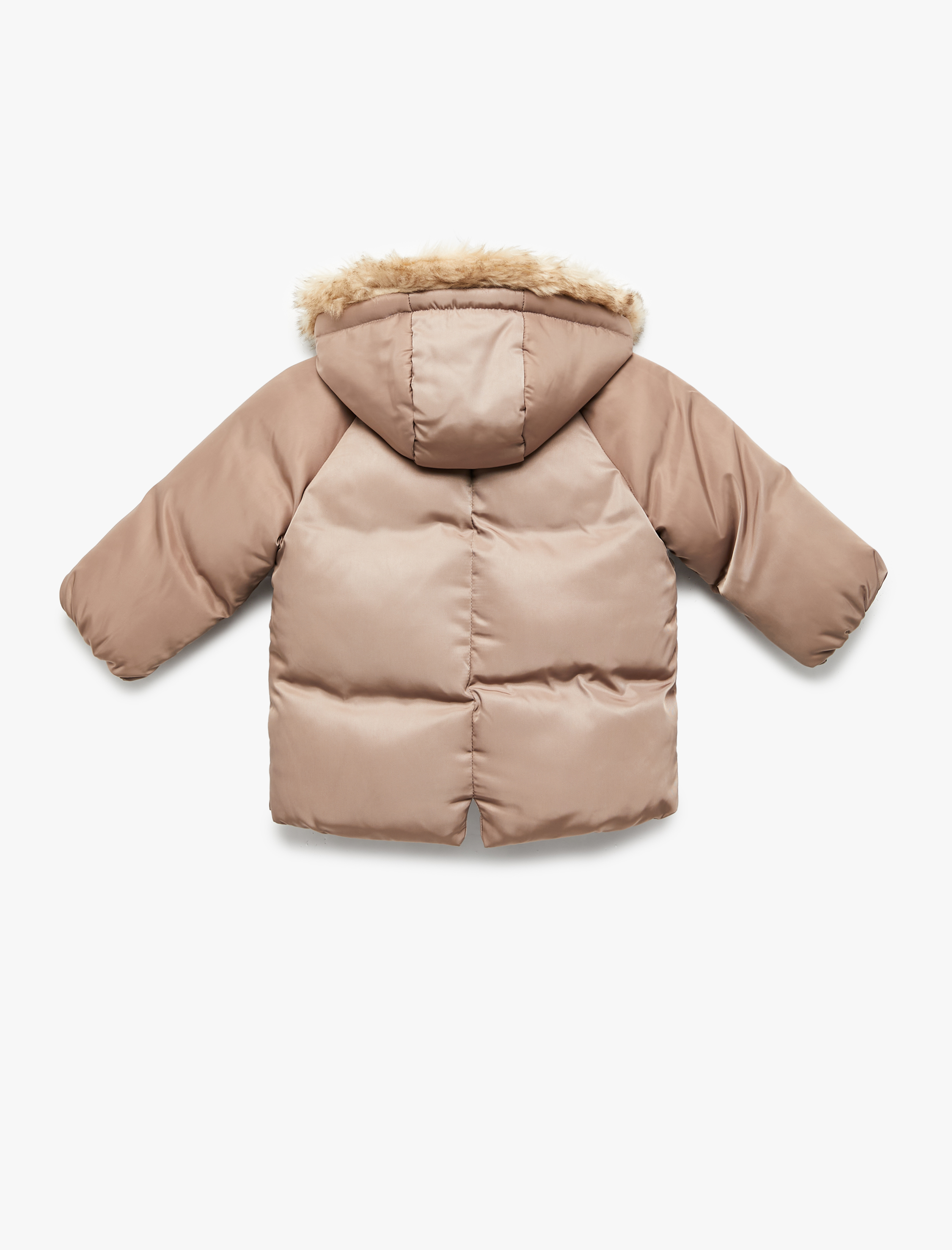  Erkek Bebek Uzun Kollu Cepli Peluş Detaylı Kapşonlu Şişme Mont