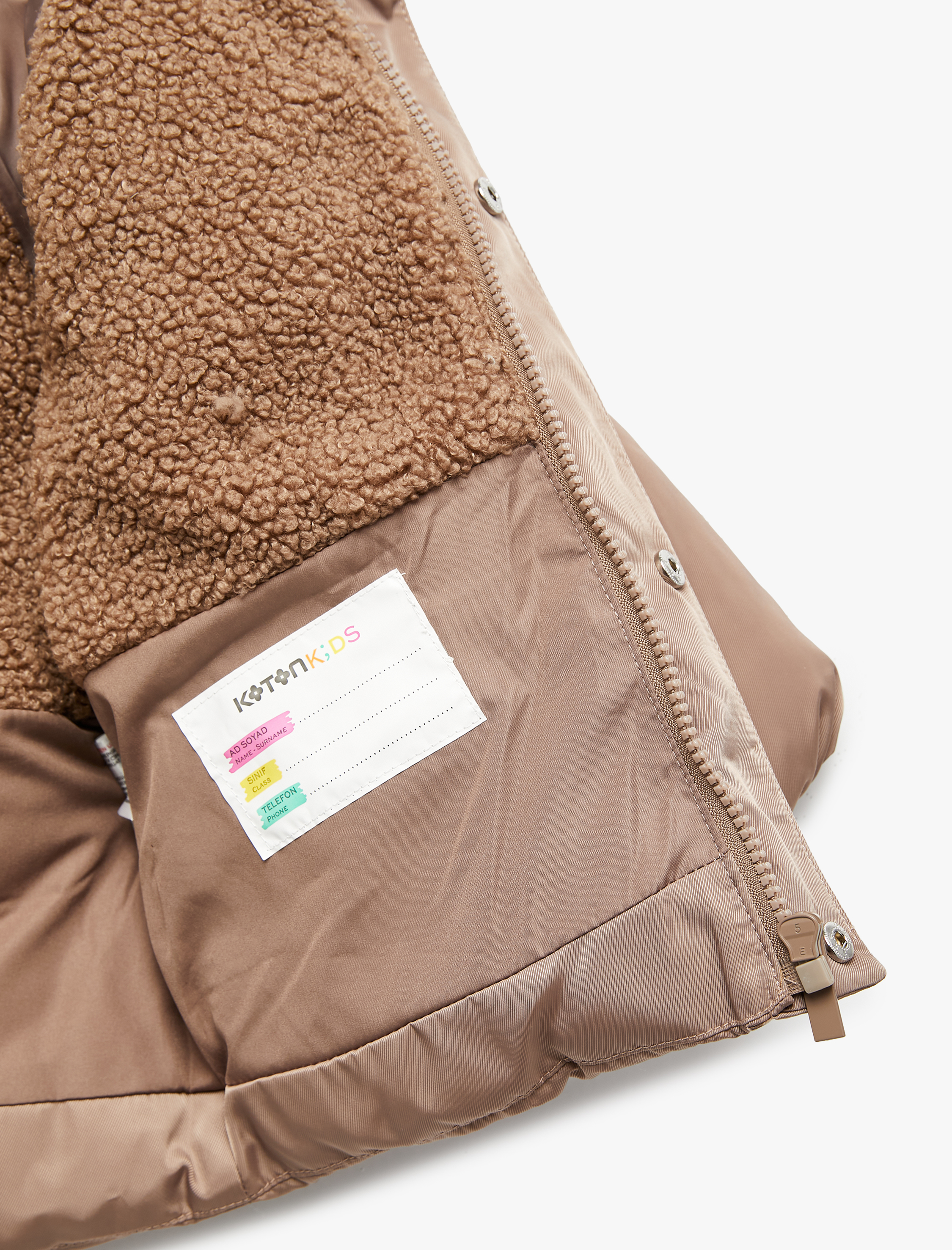  Erkek Bebek Uzun Kollu Cepli Peluş Detaylı Kapşonlu Şişme Mont