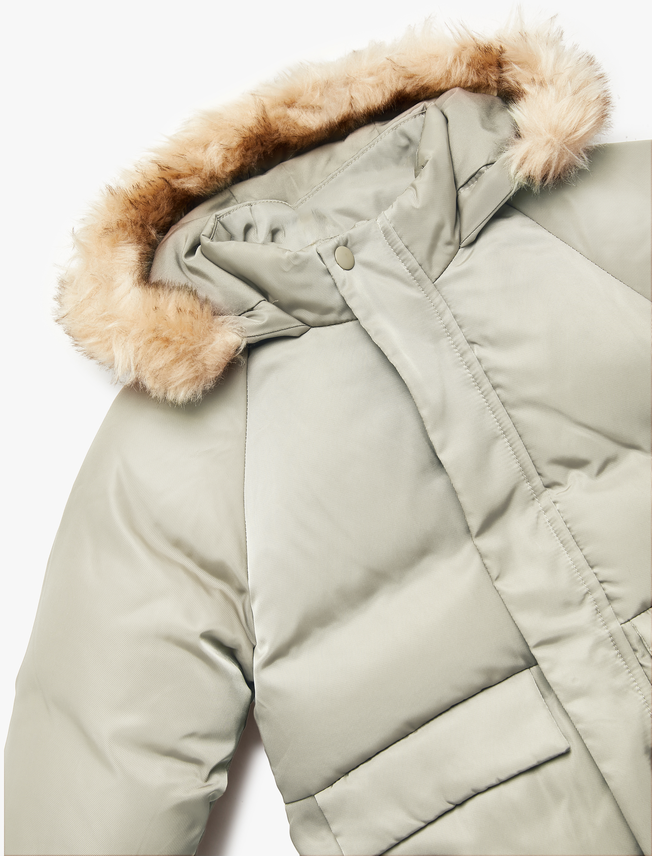  Erkek Bebek Uzun Kollu Cepli Peluş Detaylı Kapşonlu Şişme Mont