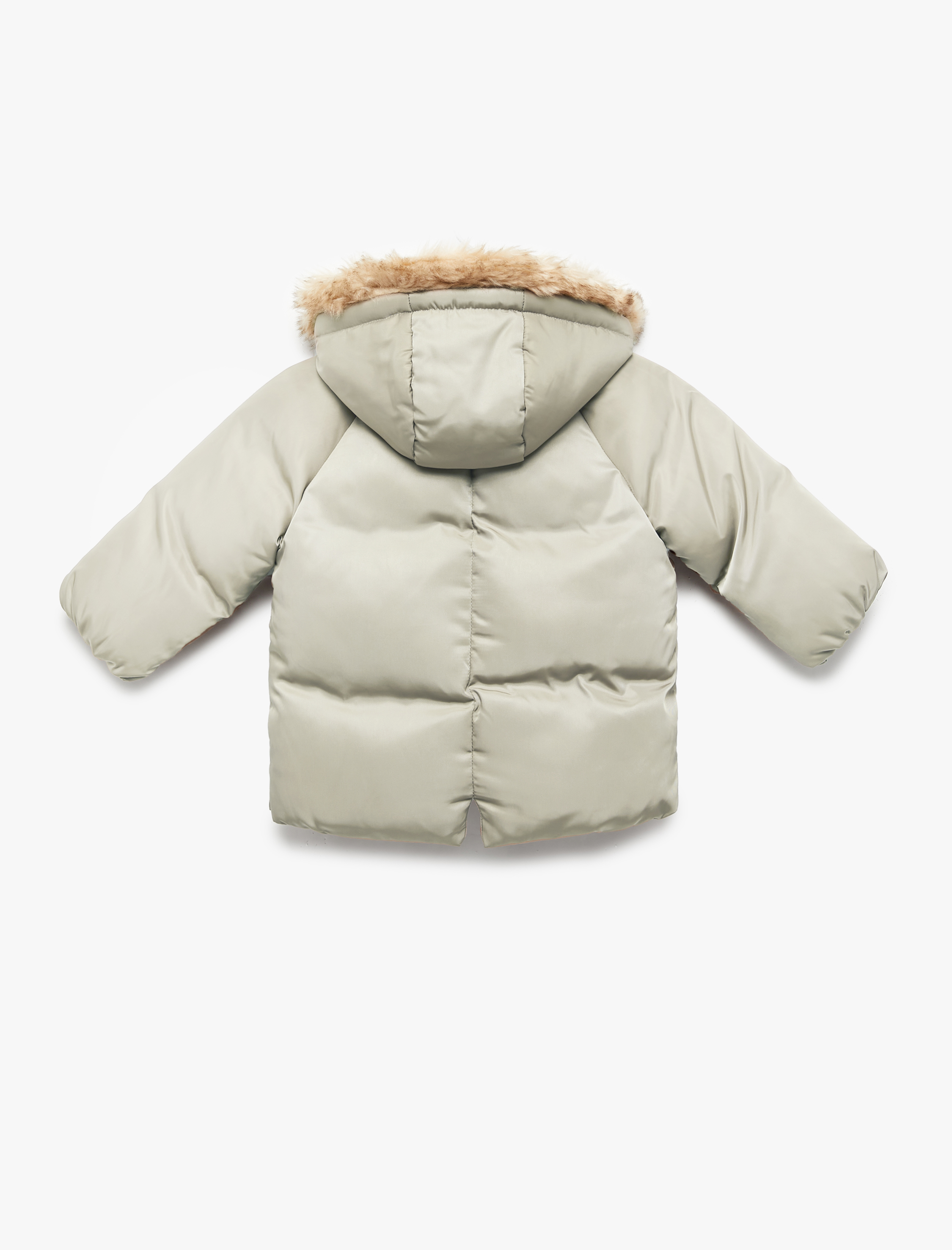  Erkek Bebek Uzun Kollu Cepli Peluş Detaylı Kapşonlu Şişme Mont