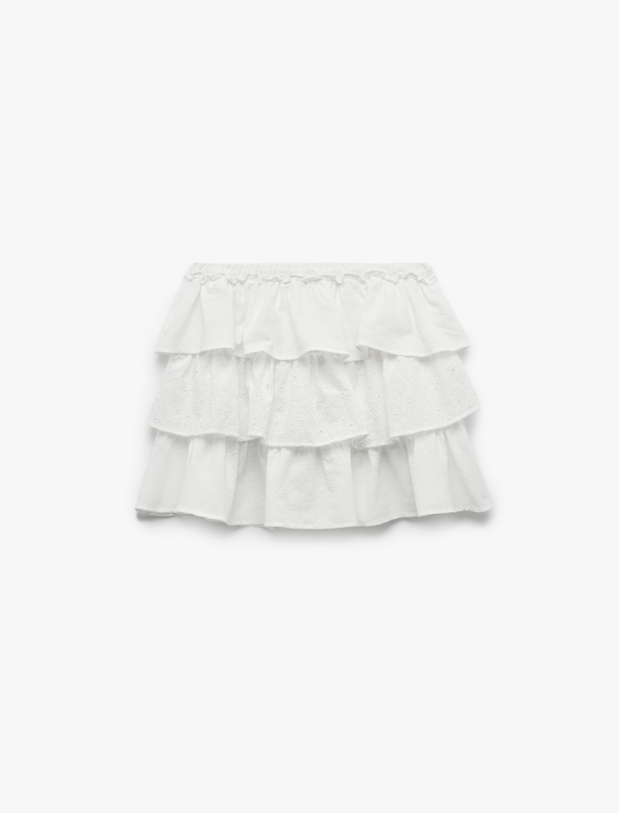   Koton X İnji - Beli Bağcıklı Katlı Viskon Karışımlı Volanlı Fisto Mini Etek