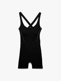 Ekstra Yüksek Bel Slim Fit Çapraz Askılı Kısa Spor Tulum