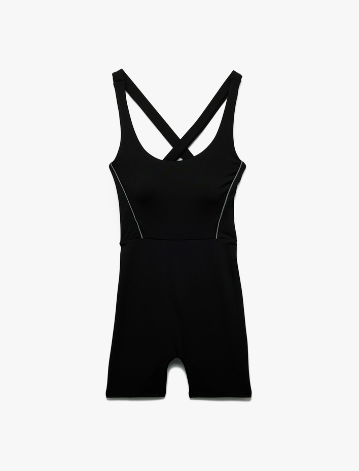  Ekstra Yüksek Bel Slim Fit Çapraz Askılı Kısa Spor Tulum