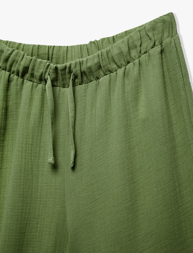 Pamuklu Beli Lastikli Bağlamalı Uzun Müslin Pantolon_2