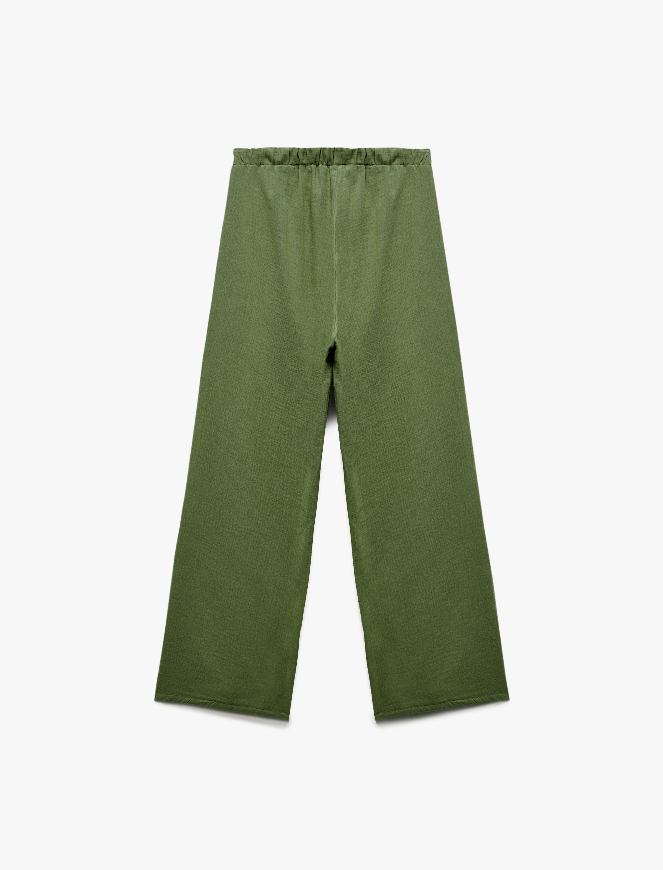   Pamuklu Beli Lastikli Bağlamalı Uzun Müslin Pantolon