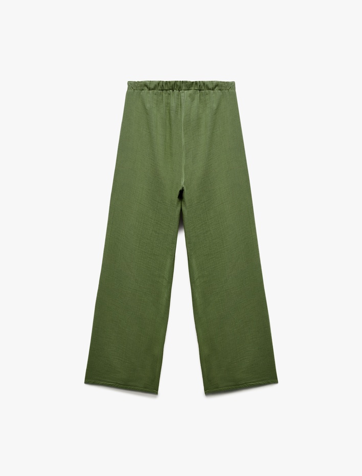  Pamuklu Beli Lastikli Bağlamalı Uzun Müslin Pantolon