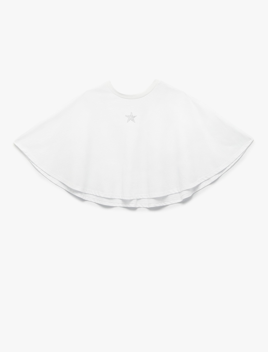   Koton X Zeynep Bastık - Yıldız Taş Detaylı Bisiklet Yaka Crop Pelerin Tişört