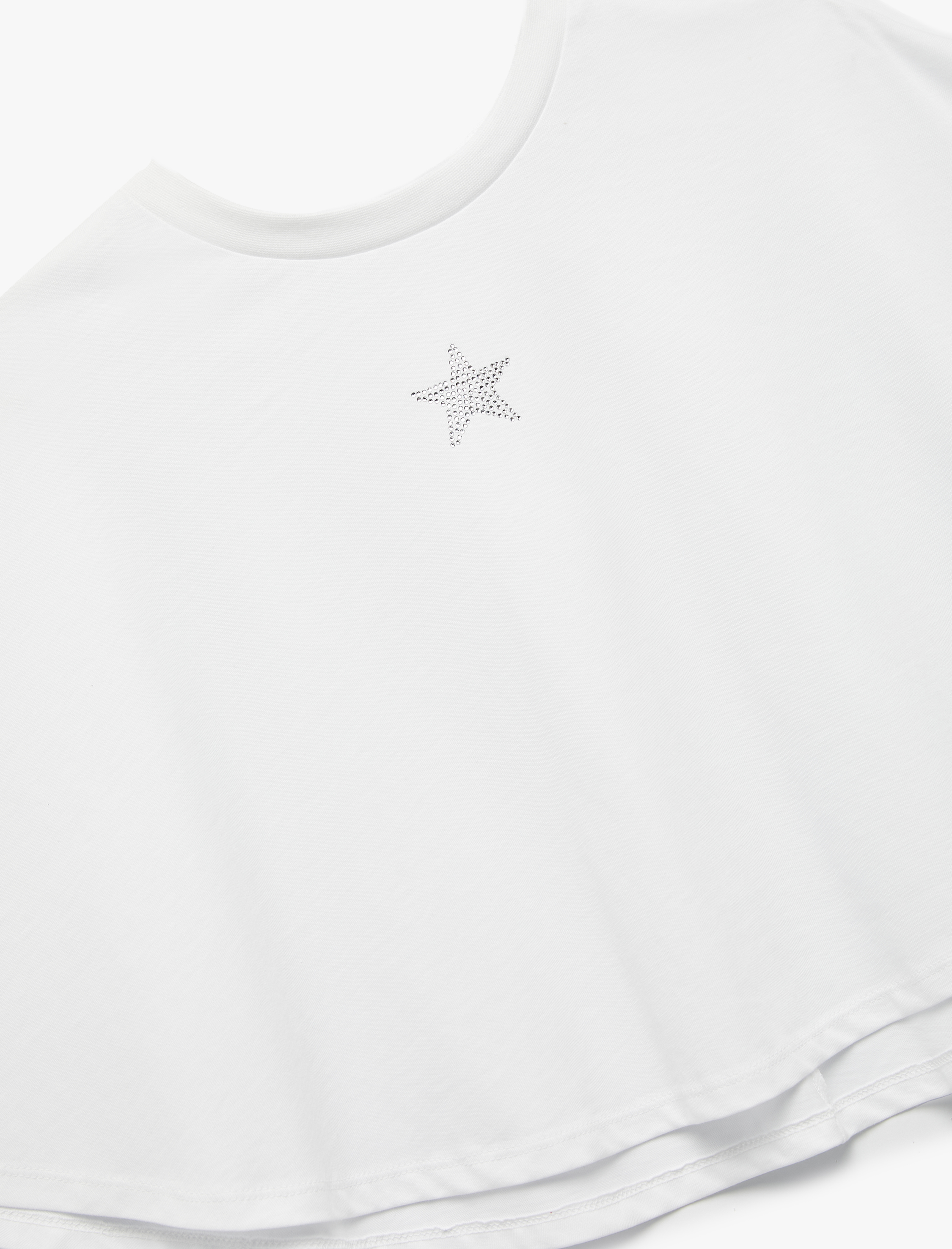   Yıldız Taş Detaylı Bisiklet Yaka Crop Pelerin Tişört