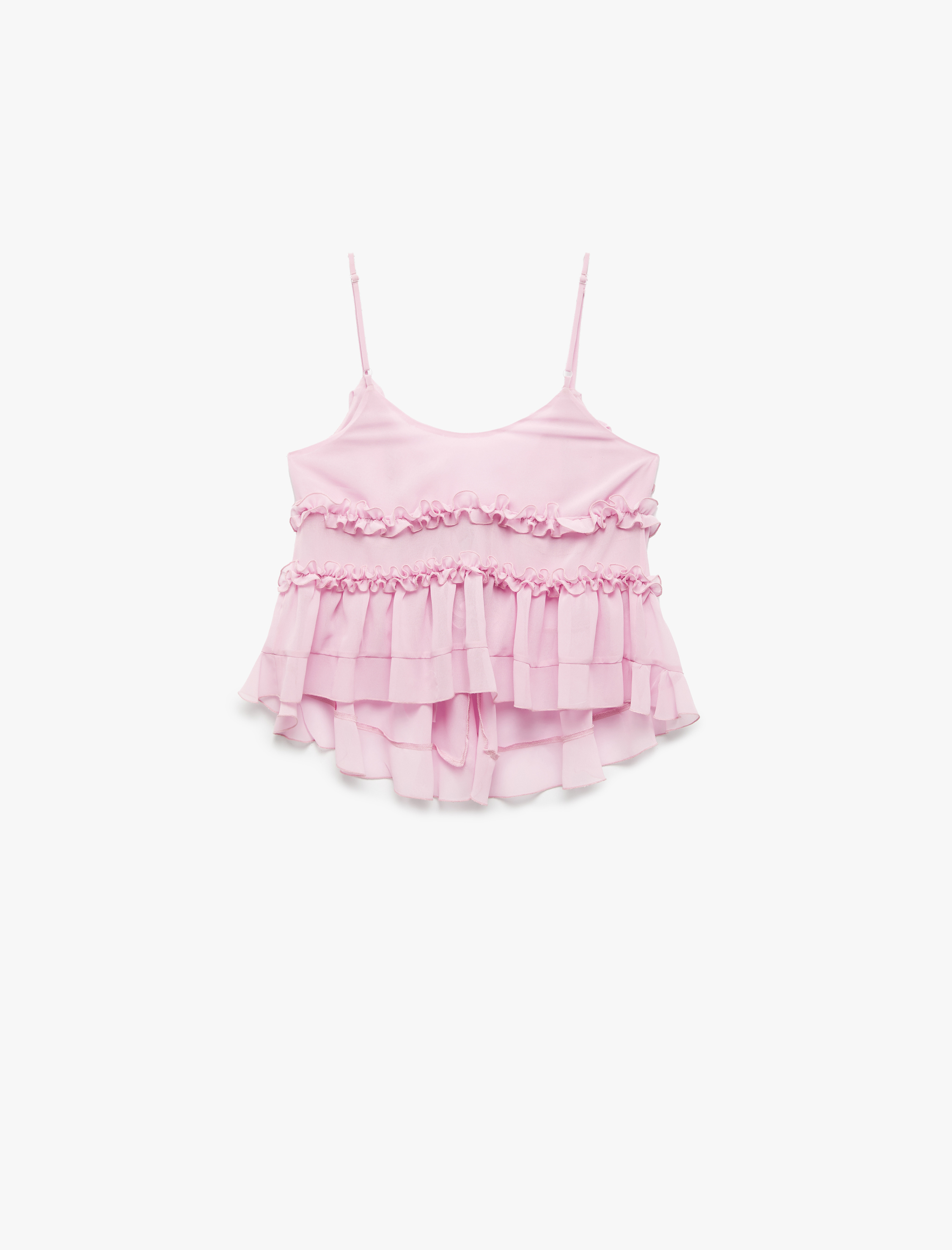   Önden Bağlamalı Fiyonklu İnce Askılı Fırfırlı Şifon Bluz