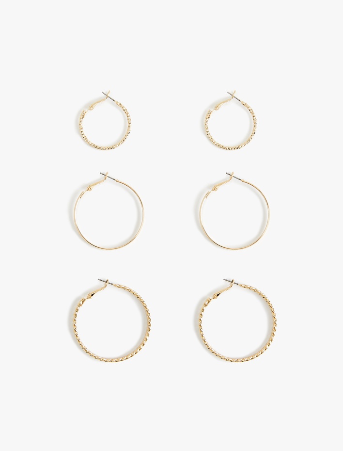 Kadın Çelik Burgu 3'lü Halka Küpe Seti