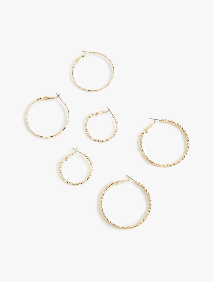 Kadın Çelik Burgu 3'lü Halka Küpe Seti