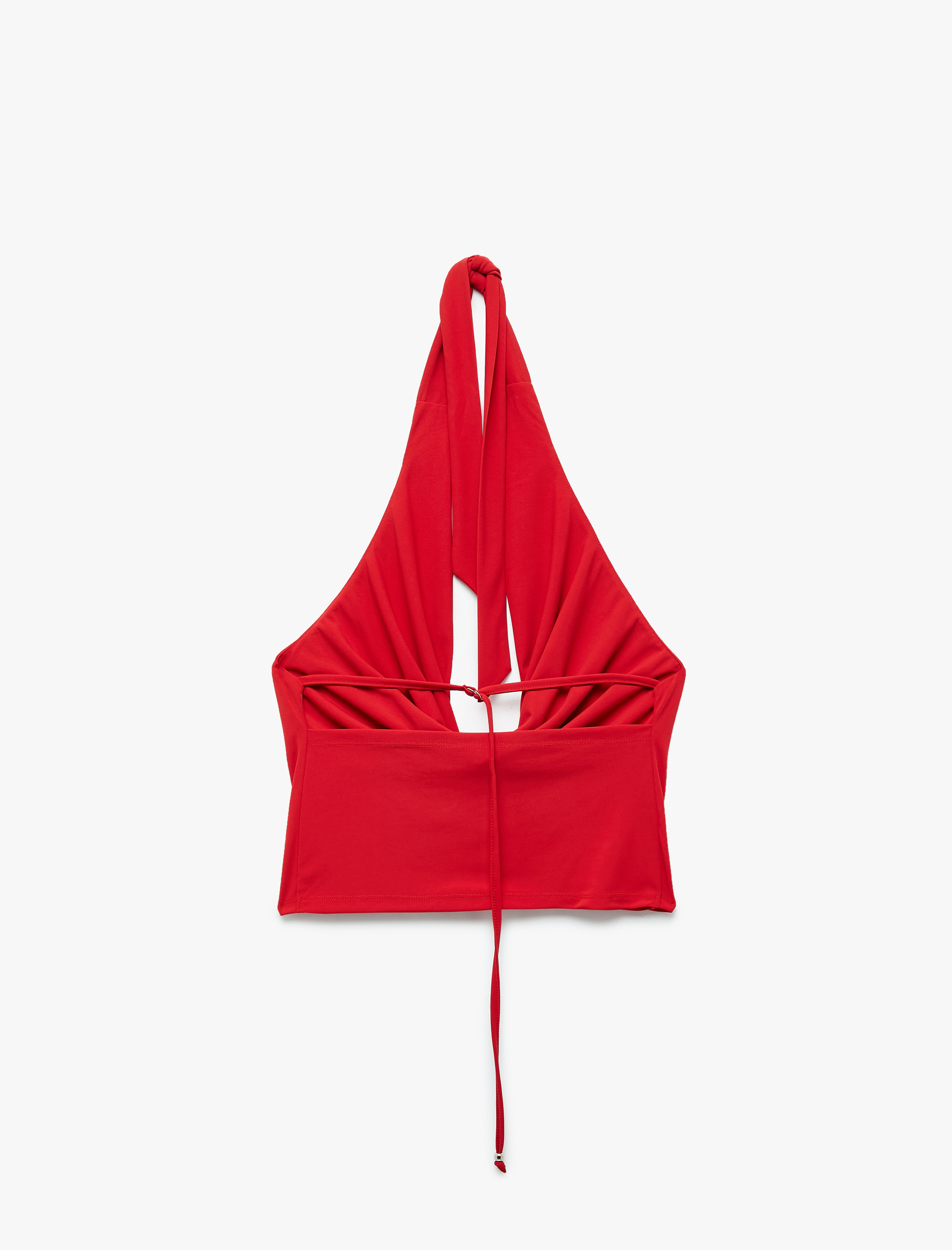   Koton X Zeynep Bastık - Sandy Kumaş Boyundan Bağlamalı Sırt Dekolteli Degaje Yaka Crop Bluz