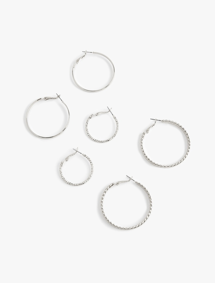 Kadın Çelik Burgu 3'lü Halka Küpe Seti